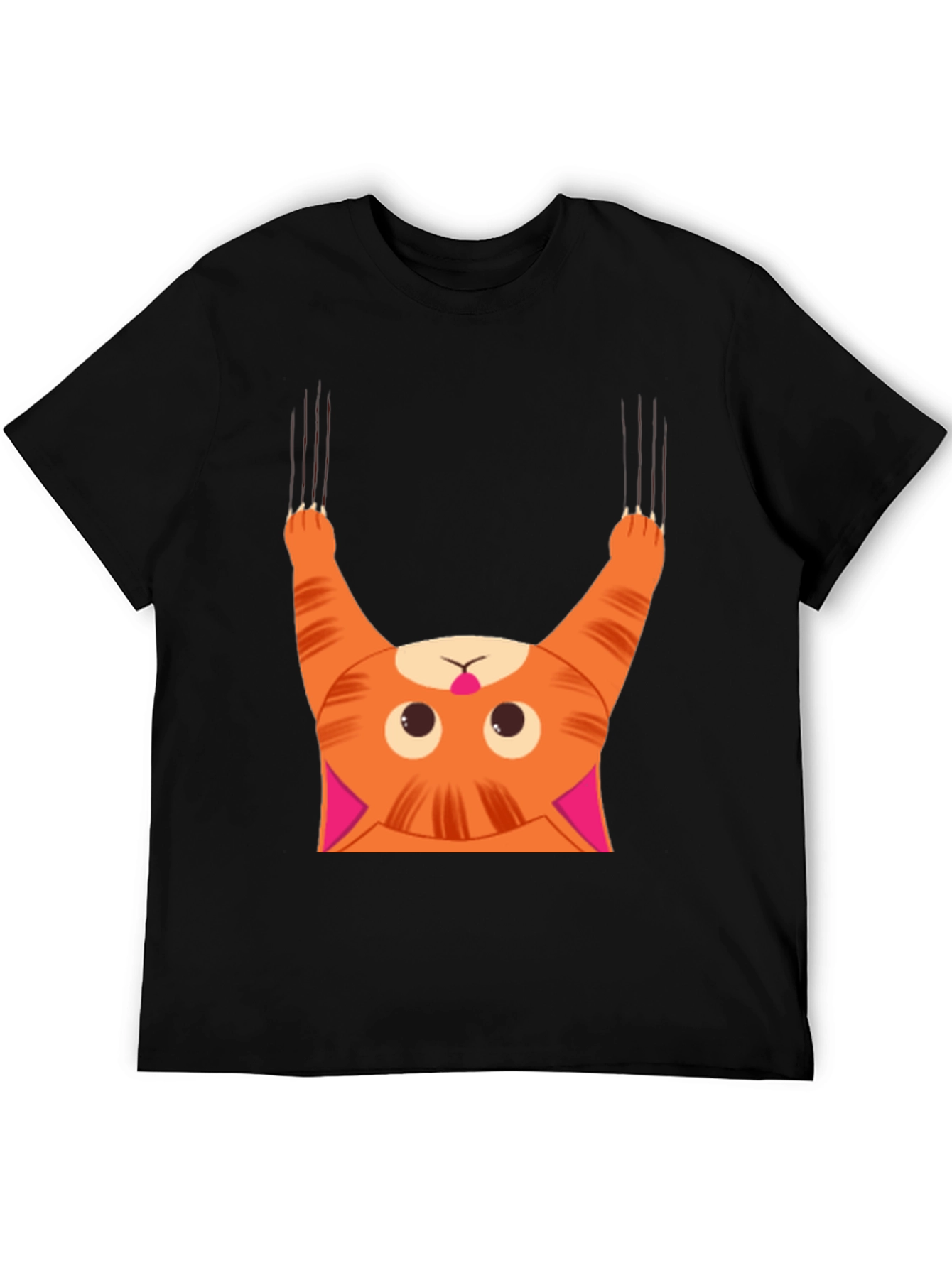 Funny Cat Scratching Black T-Shirt