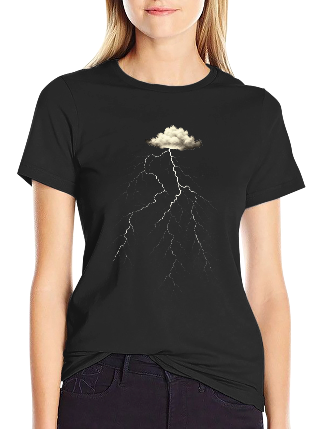 Cloud Lightning Graphic Black T-Shirt