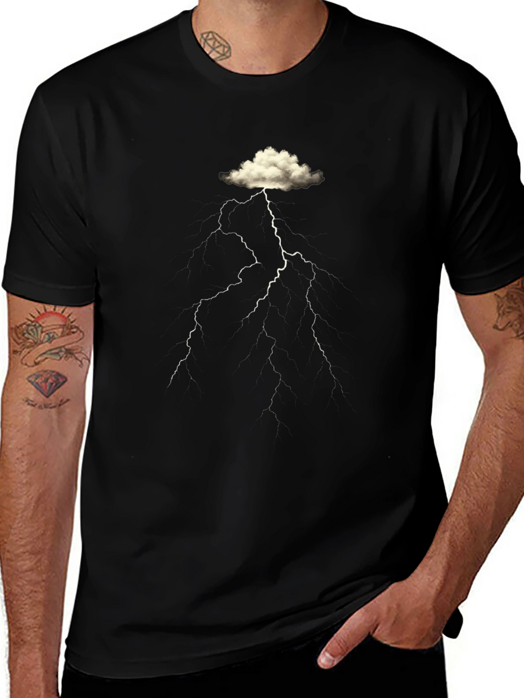 Cloud Lightning Graphic Black T-Shirt