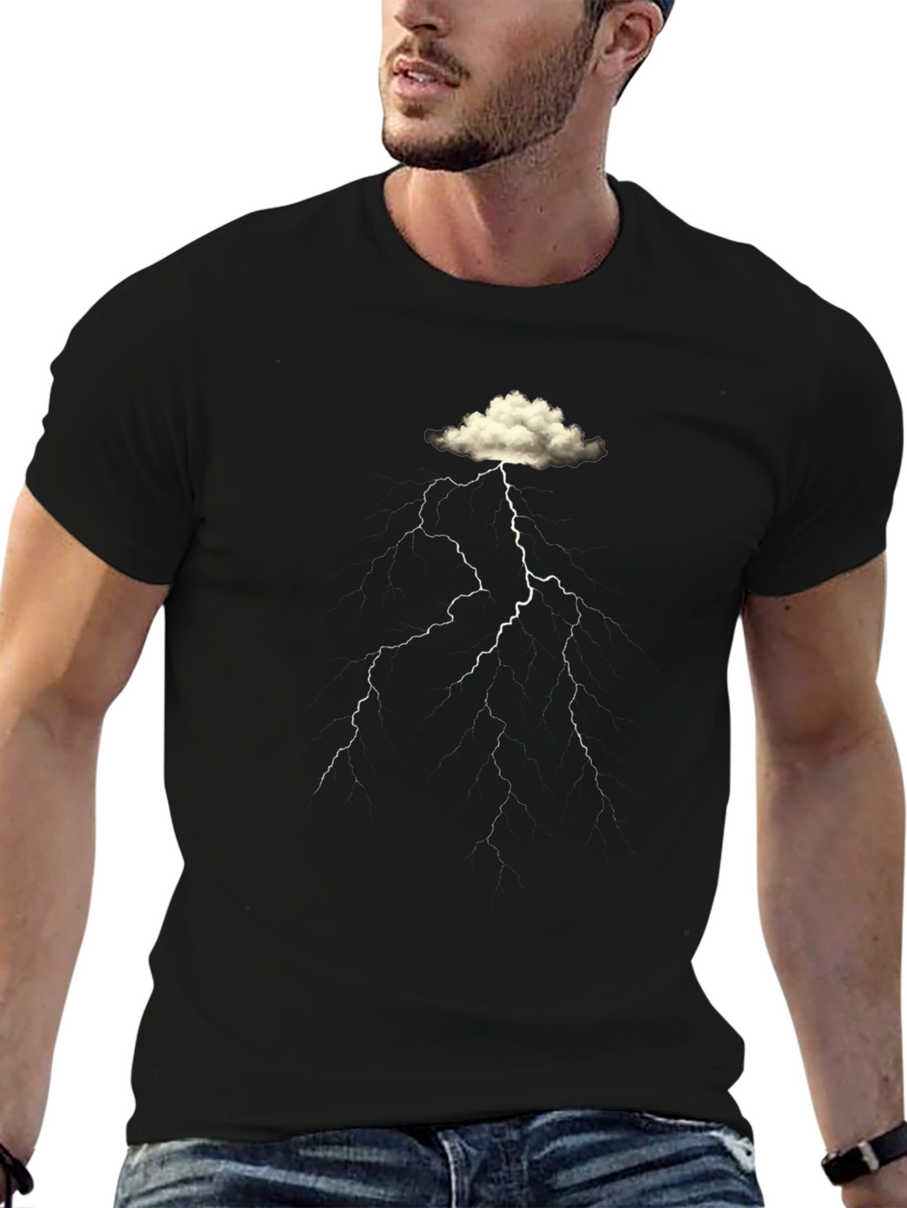 Cloud Lightning Graphic Black T-Shirt