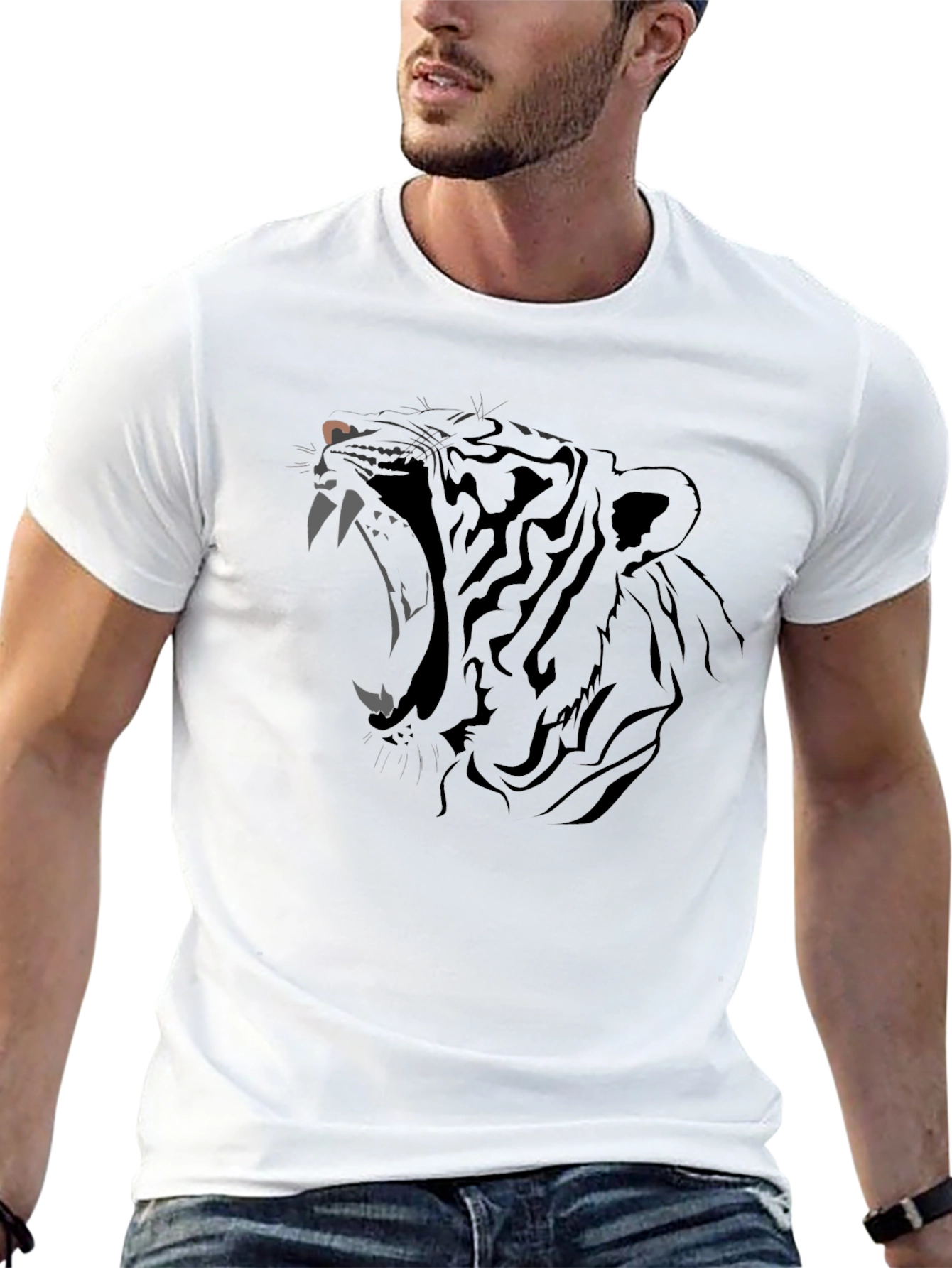 Mens Black Graphic Tee - Roaring Tiger Design
