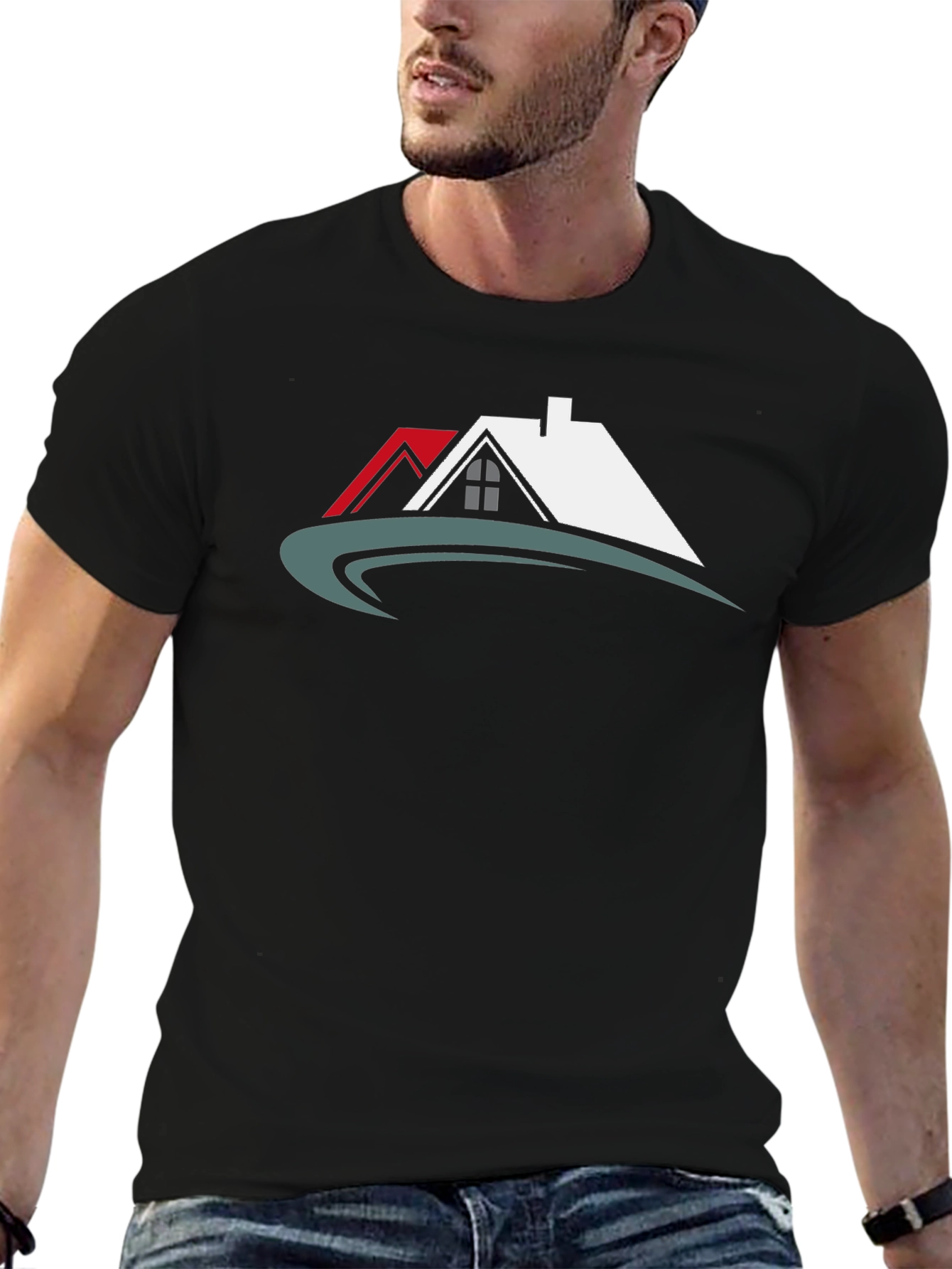 Black T-Shirt with House Graphic