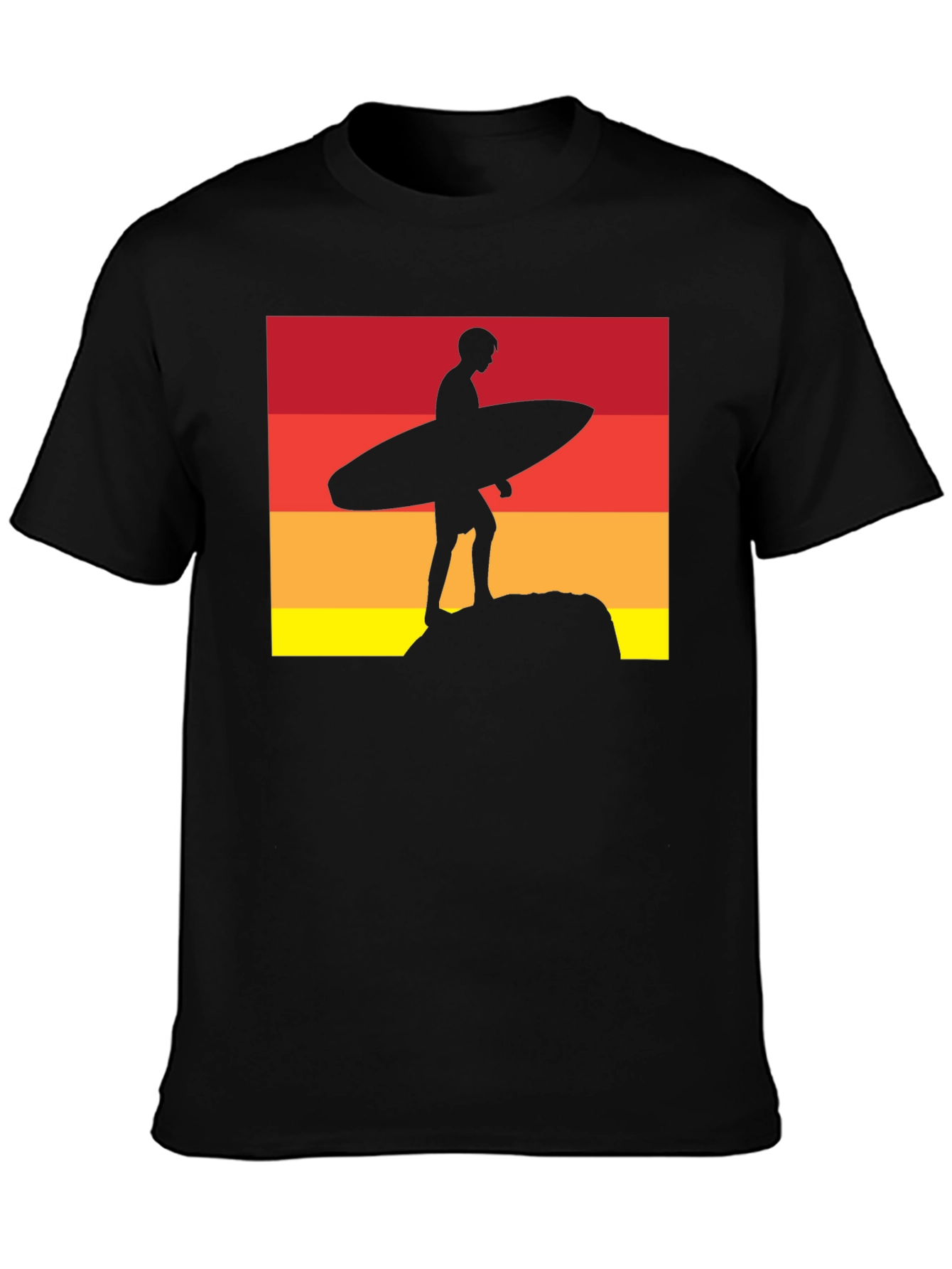 Sunset Surfer Graphic Tee - Black Cotton T-Shirt