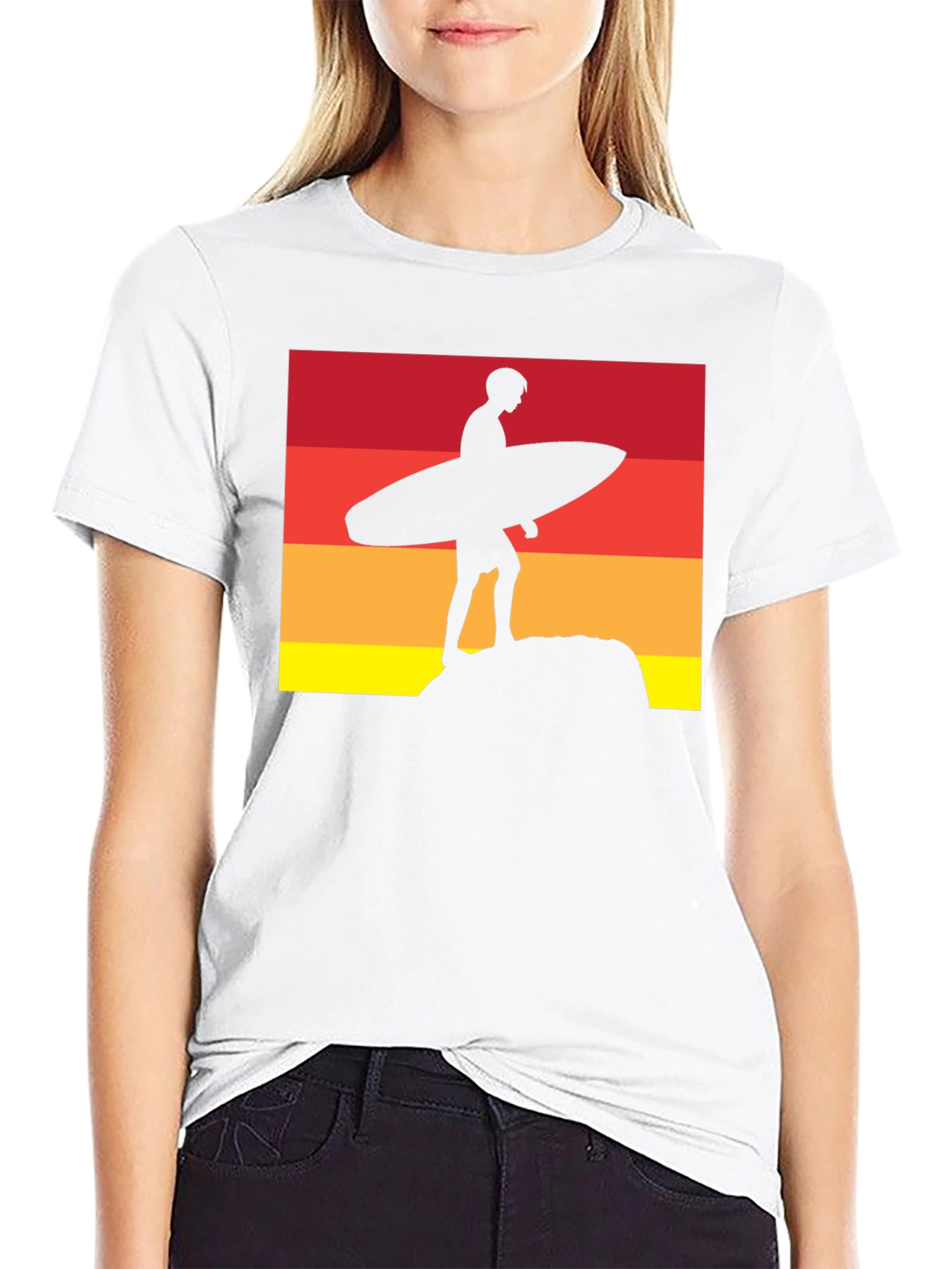 Sunset Surfer Graphic Tee - Black Cotton T-Shirt
