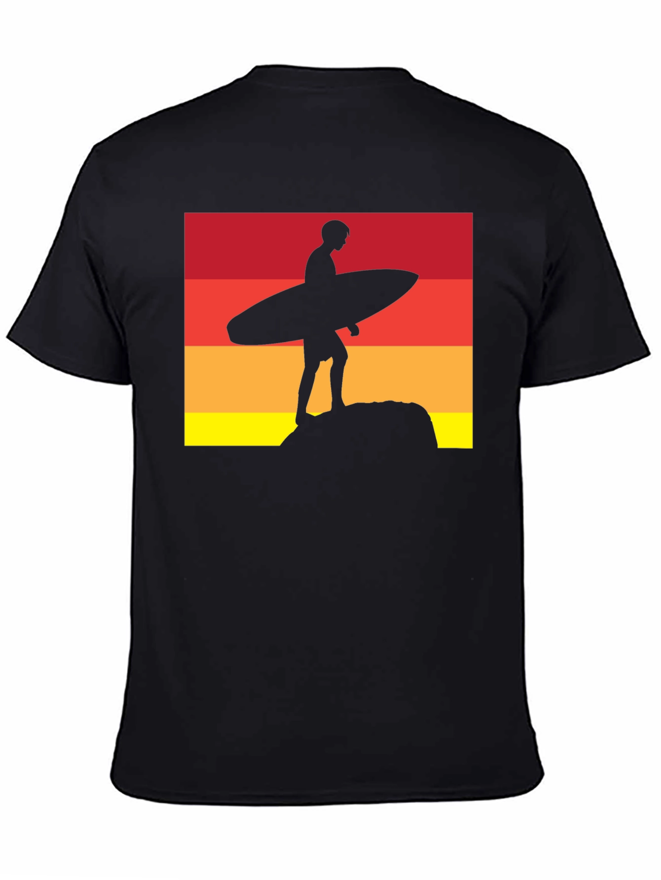 Sunset Surfer Graphic Tee - Black Cotton T-Shirt