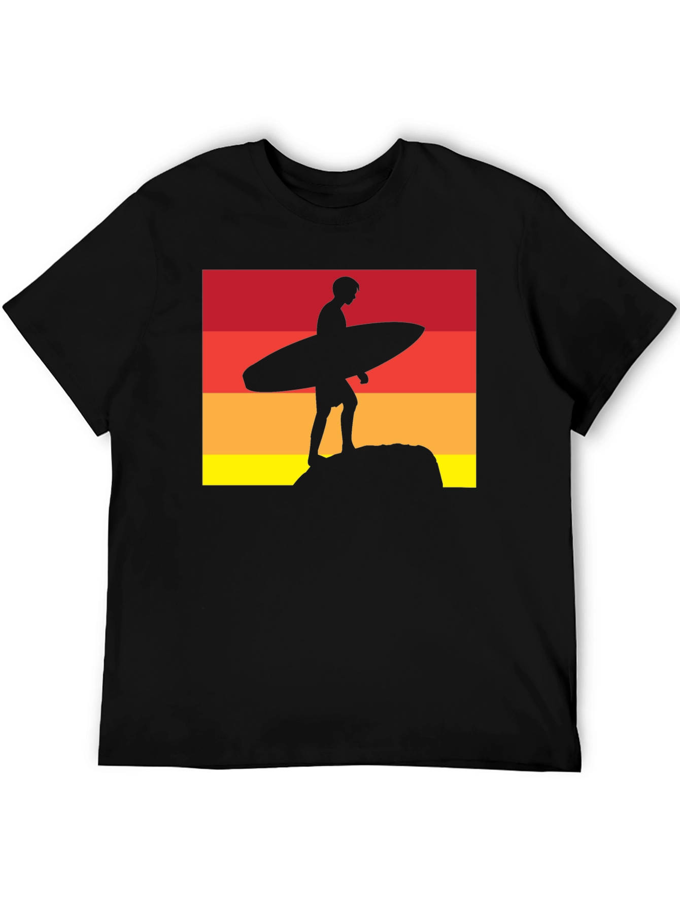 Sunset Surfer Graphic Tee - Black Cotton T-Shirt