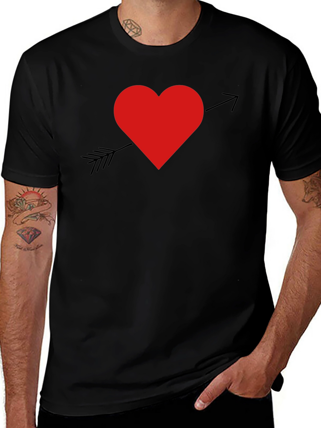 Heart Arrow Graphic T-Shirt - Black Cotton Blend