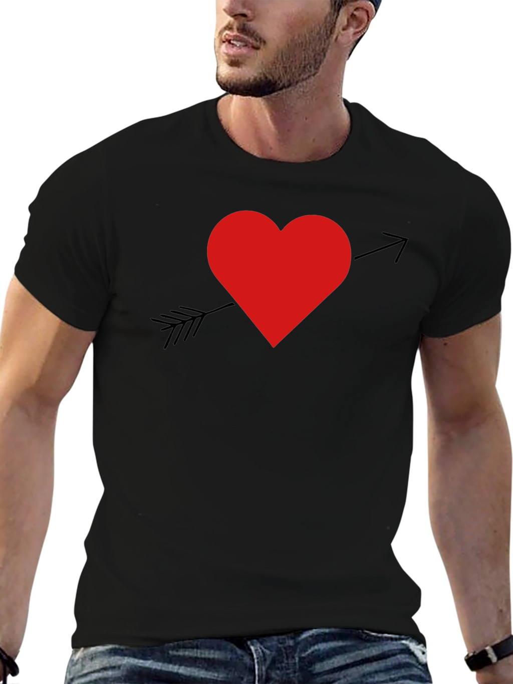 Heart Arrow Graphic T-Shirt - Black Cotton Blend