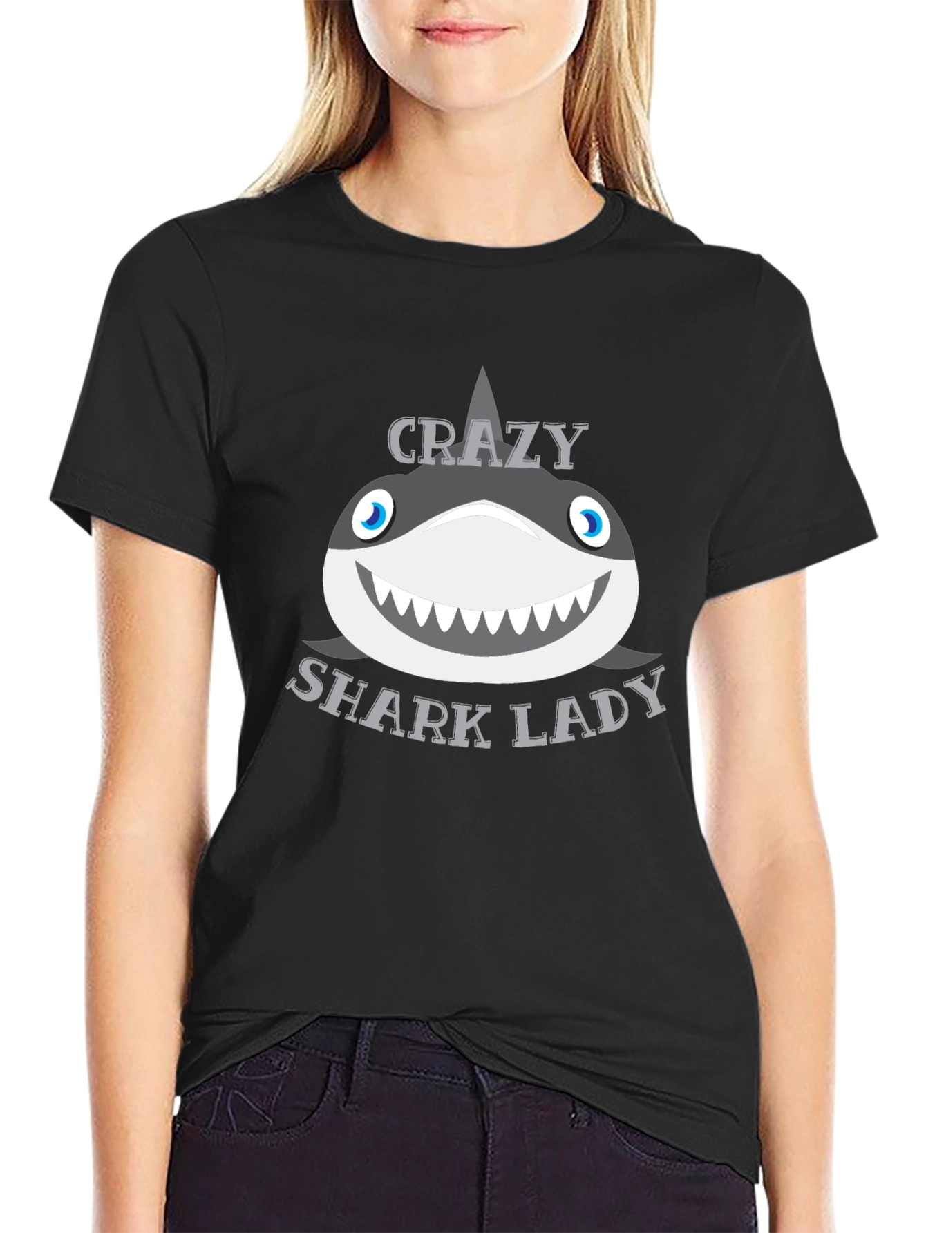 Crazy Shark Lady Graphic T-Shirt