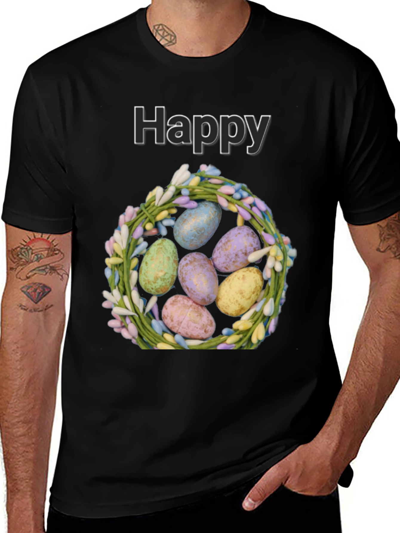 Happy Easter Eggs Wreath Graphic Tee