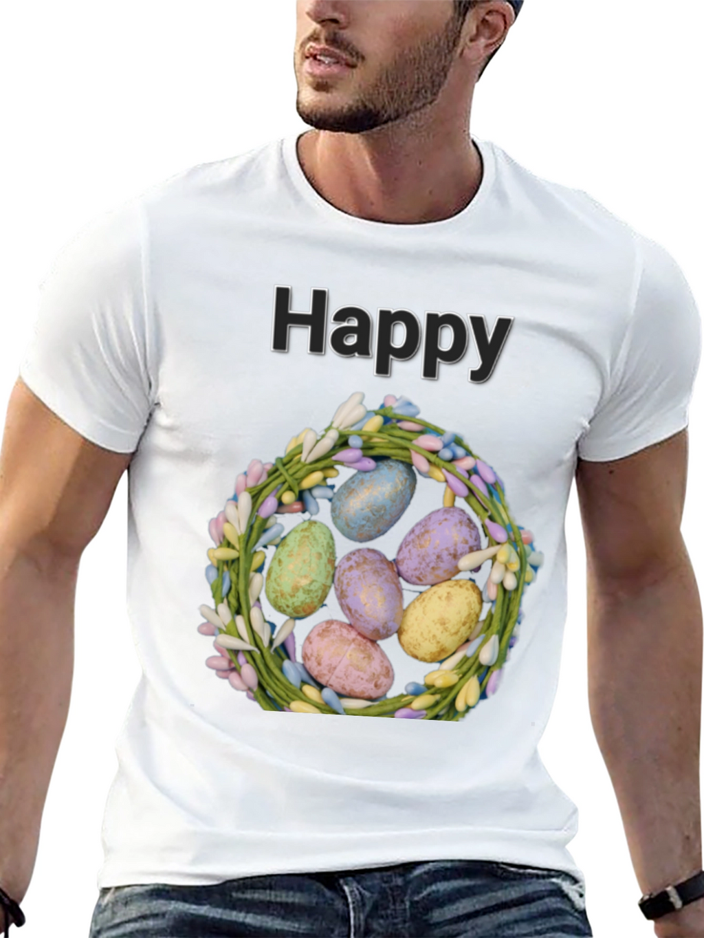 Happy Easter Eggs Wreath Graphic Tee