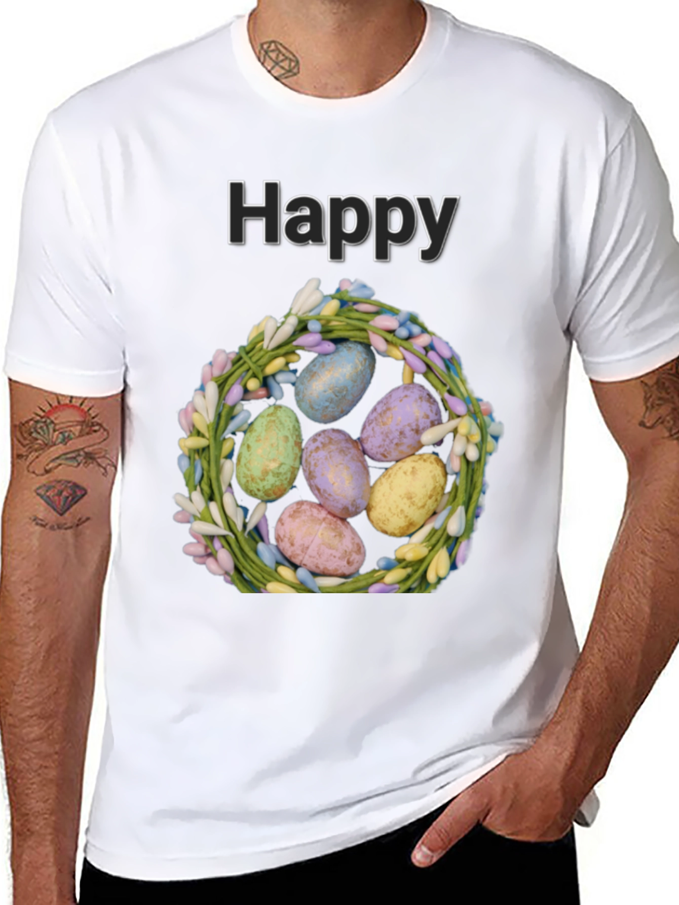 Happy Easter Eggs Wreath Graphic Tee