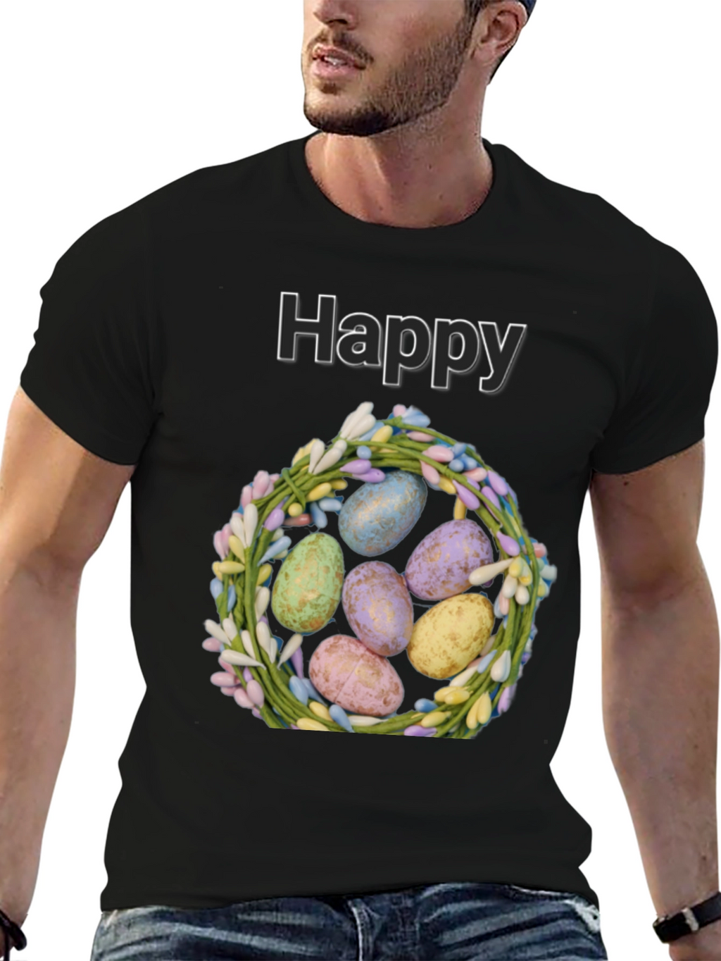Happy Easter Eggs Wreath Graphic Tee