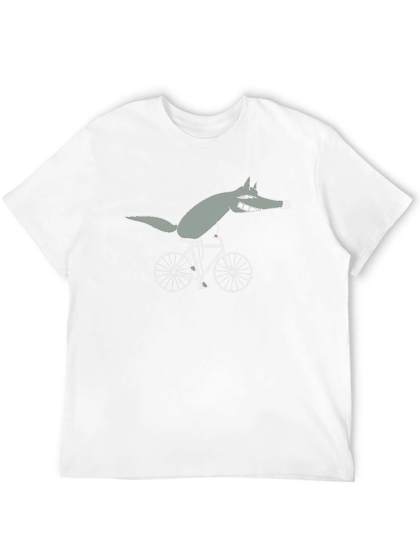 Wolf on Bike Black Tee - Quirky Cartoon Design