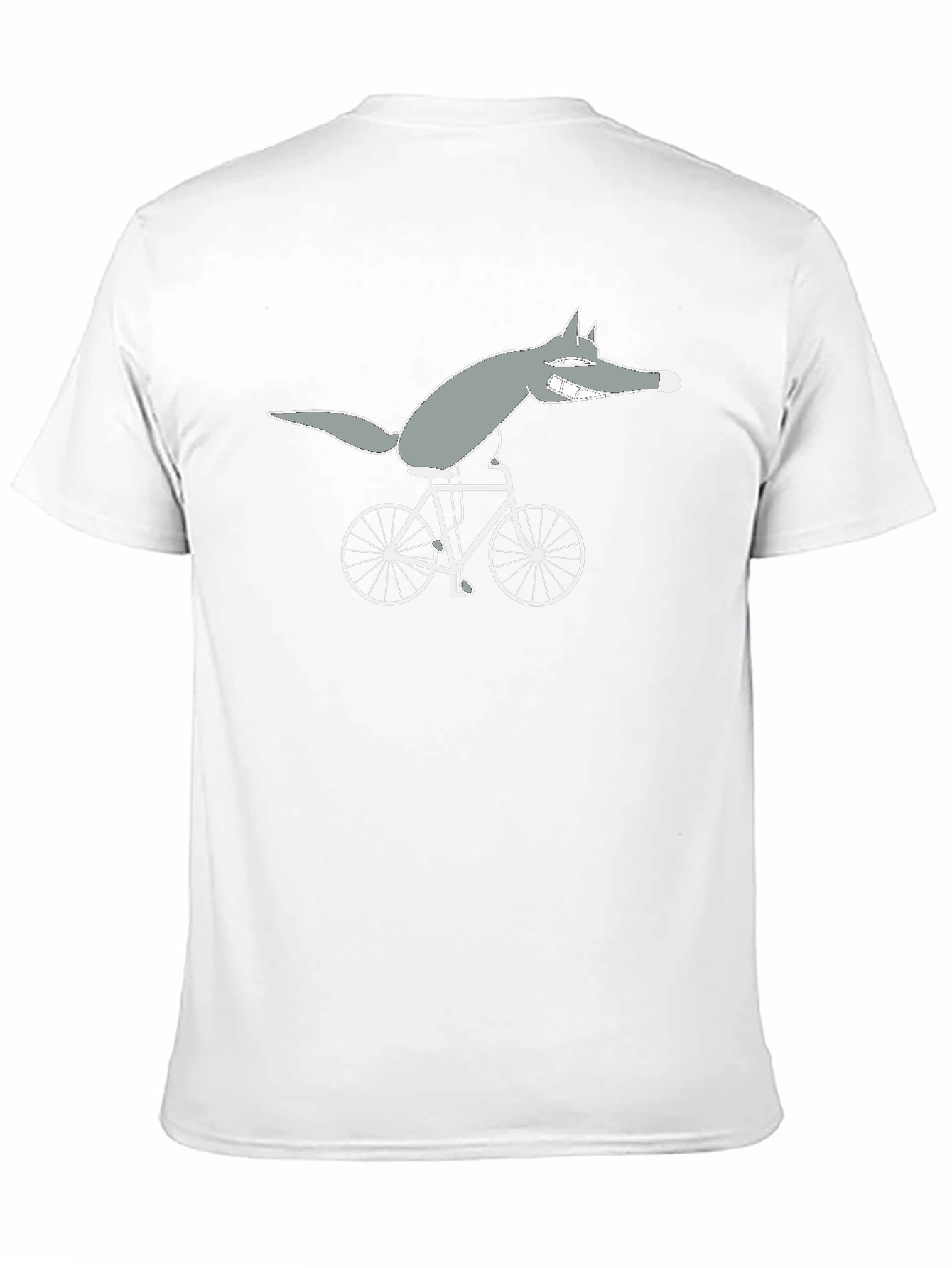 Wolf on Bike Black Tee - Quirky Cartoon Design