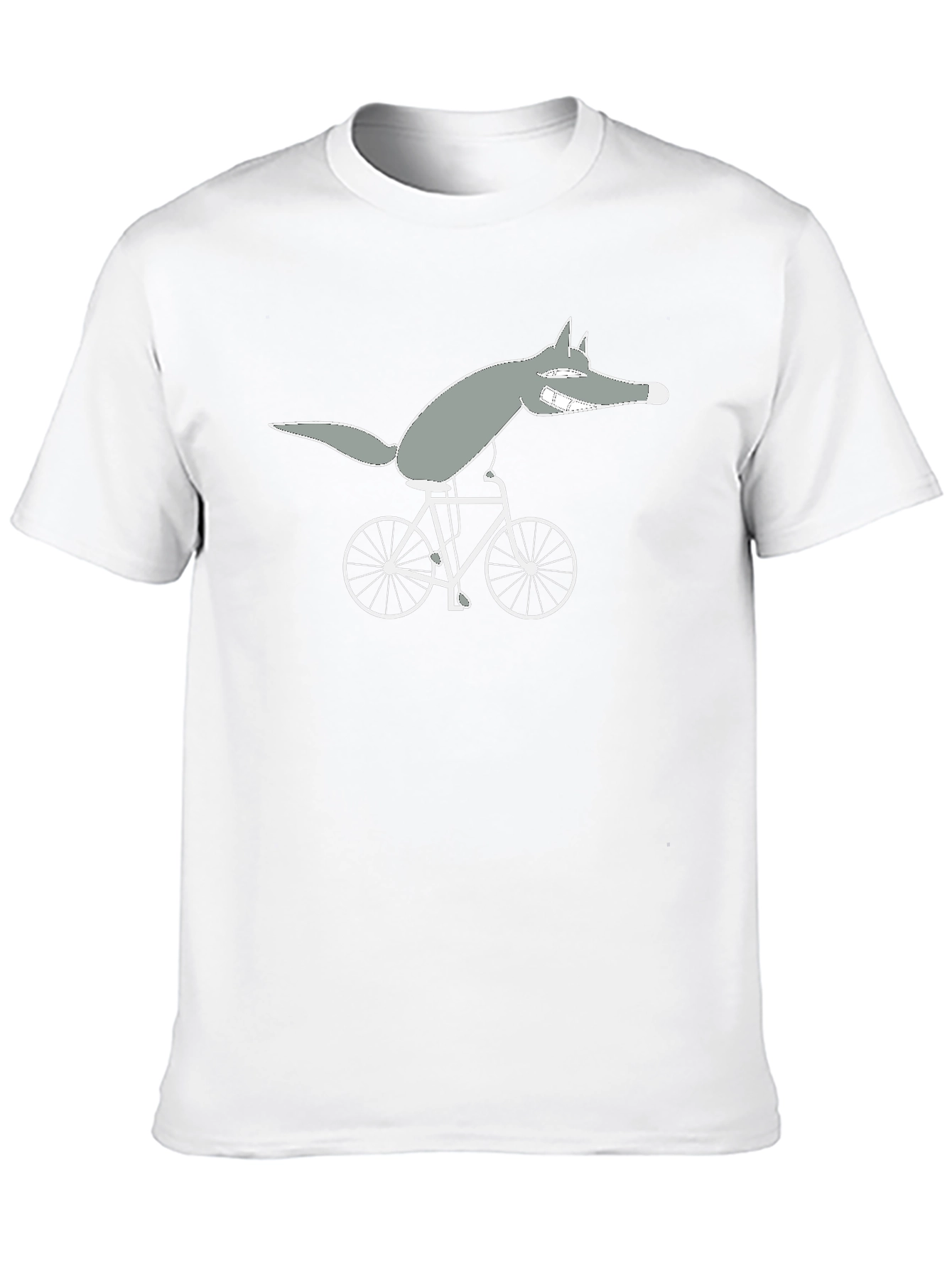 Wolf on Bike Black Tee - Quirky Cartoon Design