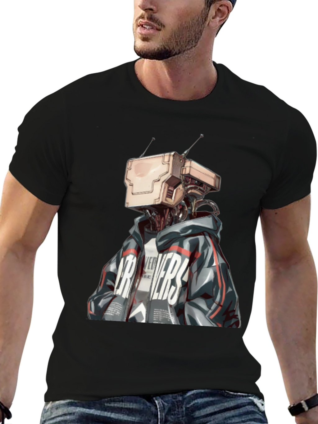 Robot Head Graphic Black T-Shirt