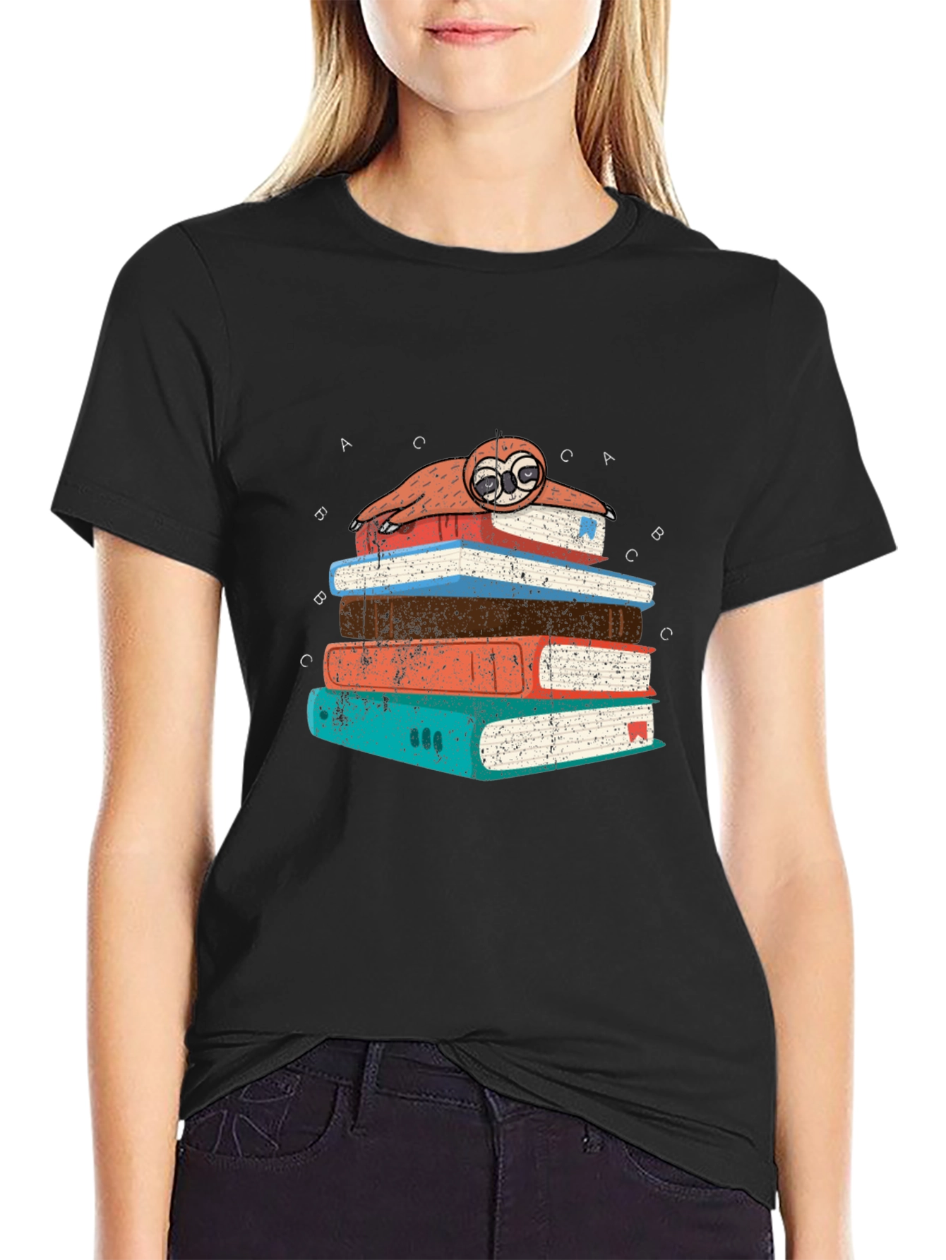 Sloth on Books T-Shirt - Readers Delight