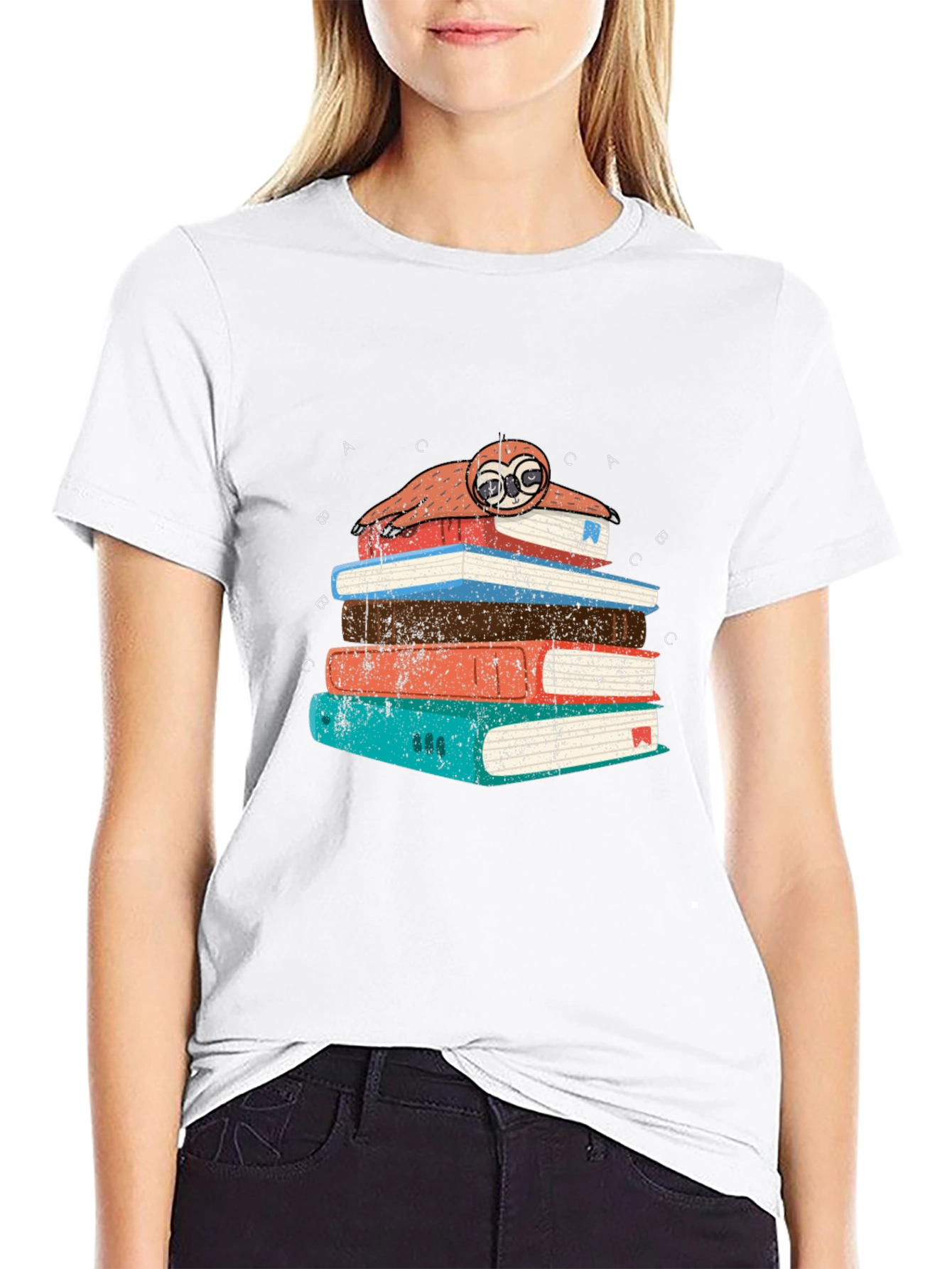 Sloth on Books T-Shirt - Readers Delight