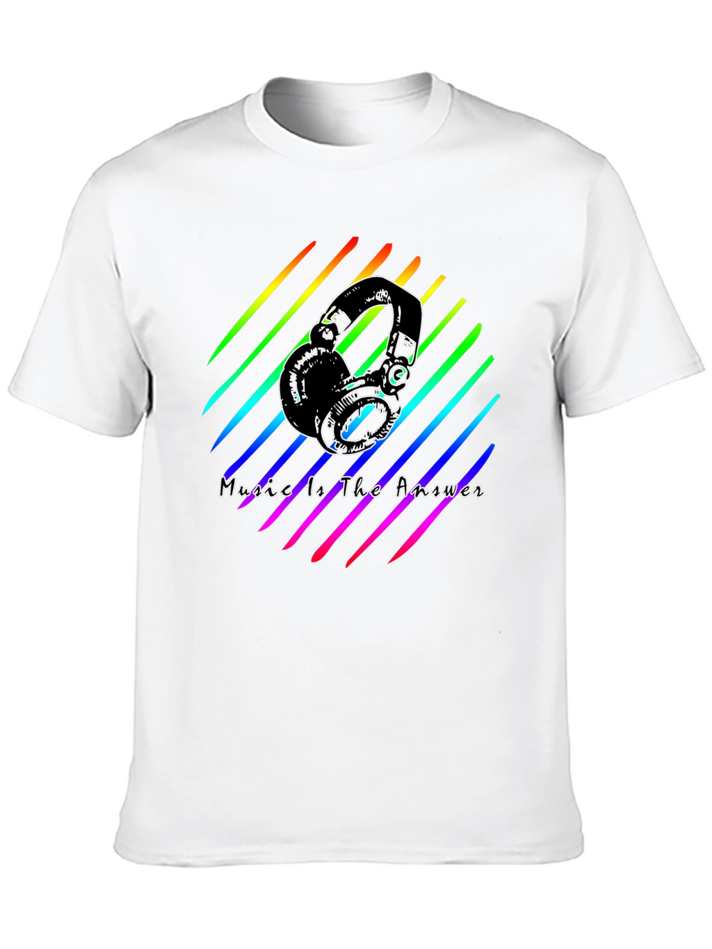 Music Is The Answer Tee - Rainbow Headphones Graphic