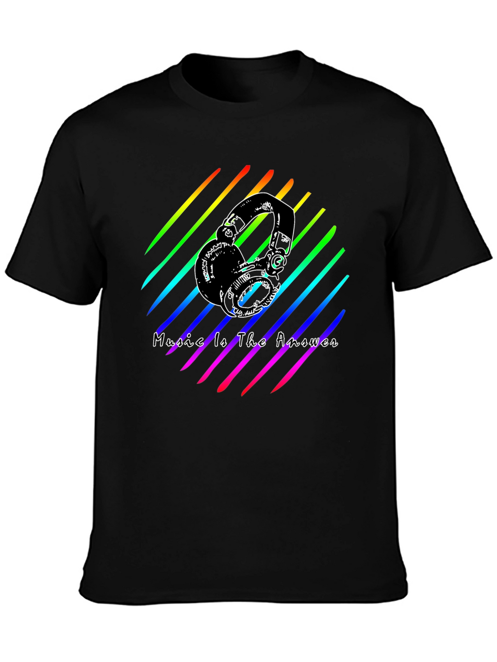 Music Is The Answer Tee - Rainbow Headphones Graphic