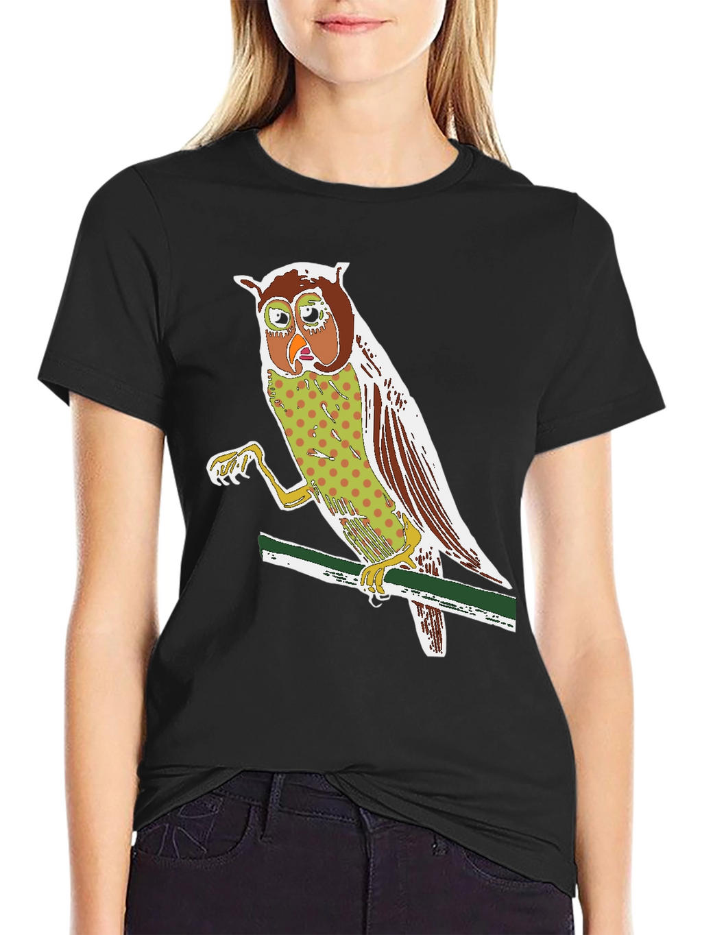 Owl Graphic Print Crew Neck T-Shirt