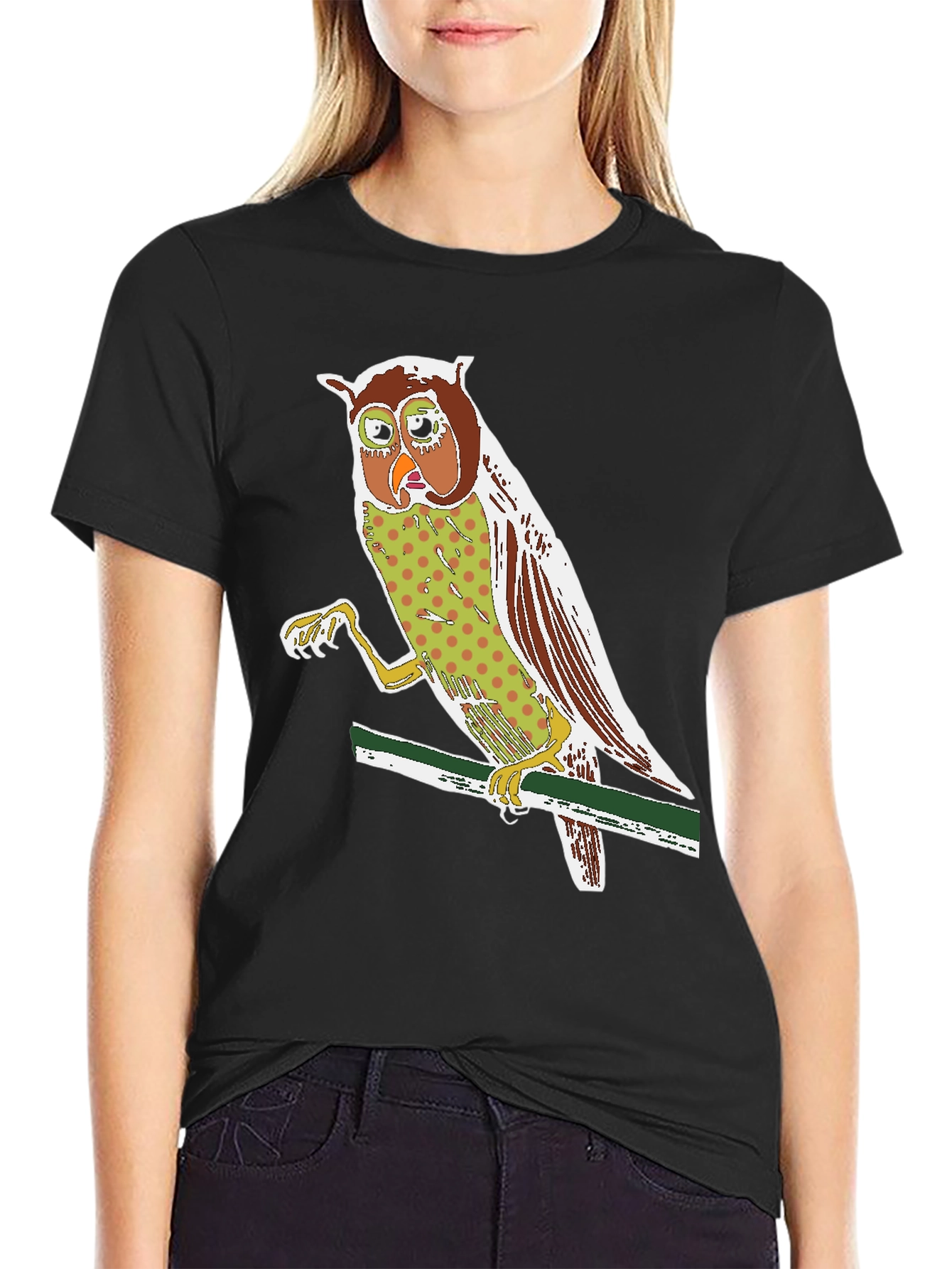 Owl Graphic Print Crew Neck T-Shirt