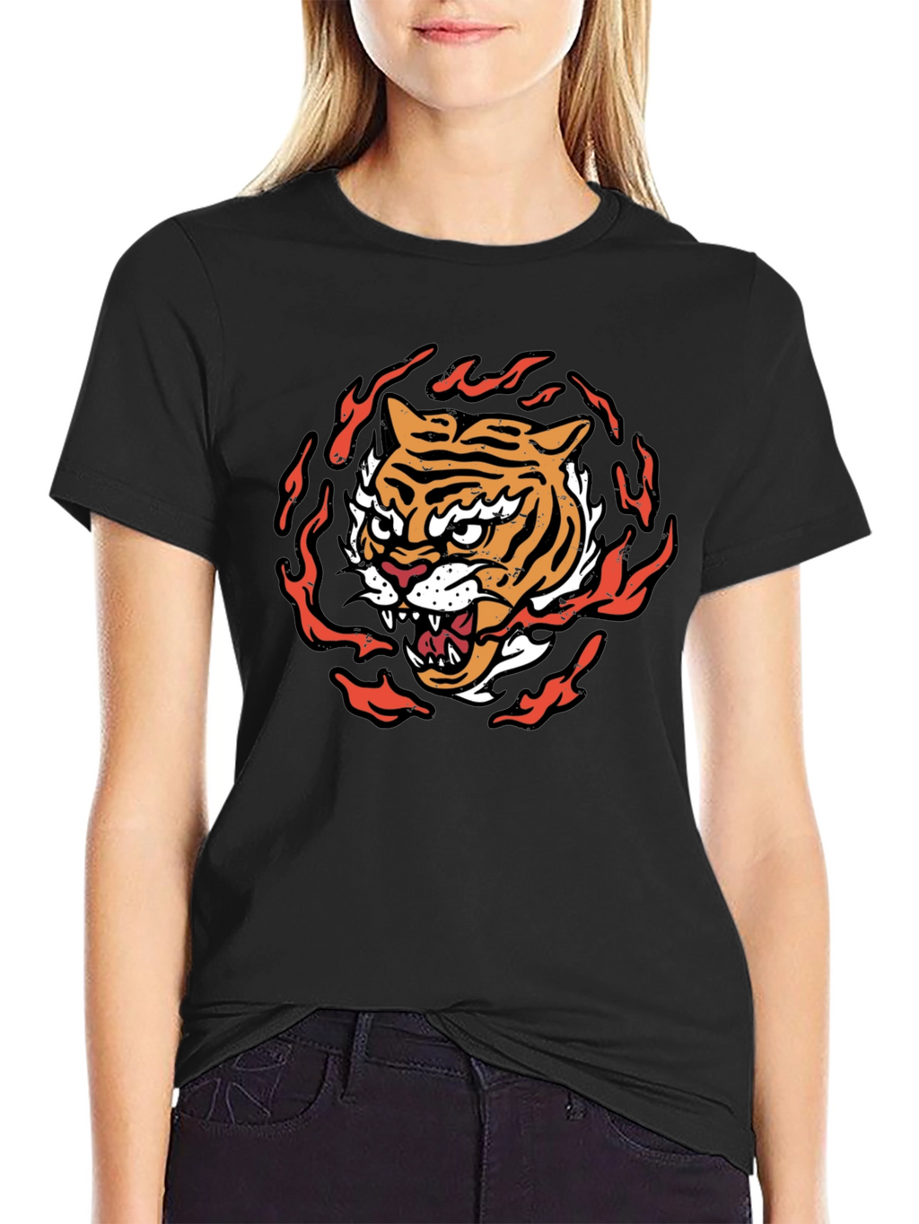 Fiery Tiger Graphic Tee - Bold Black T-Shirt