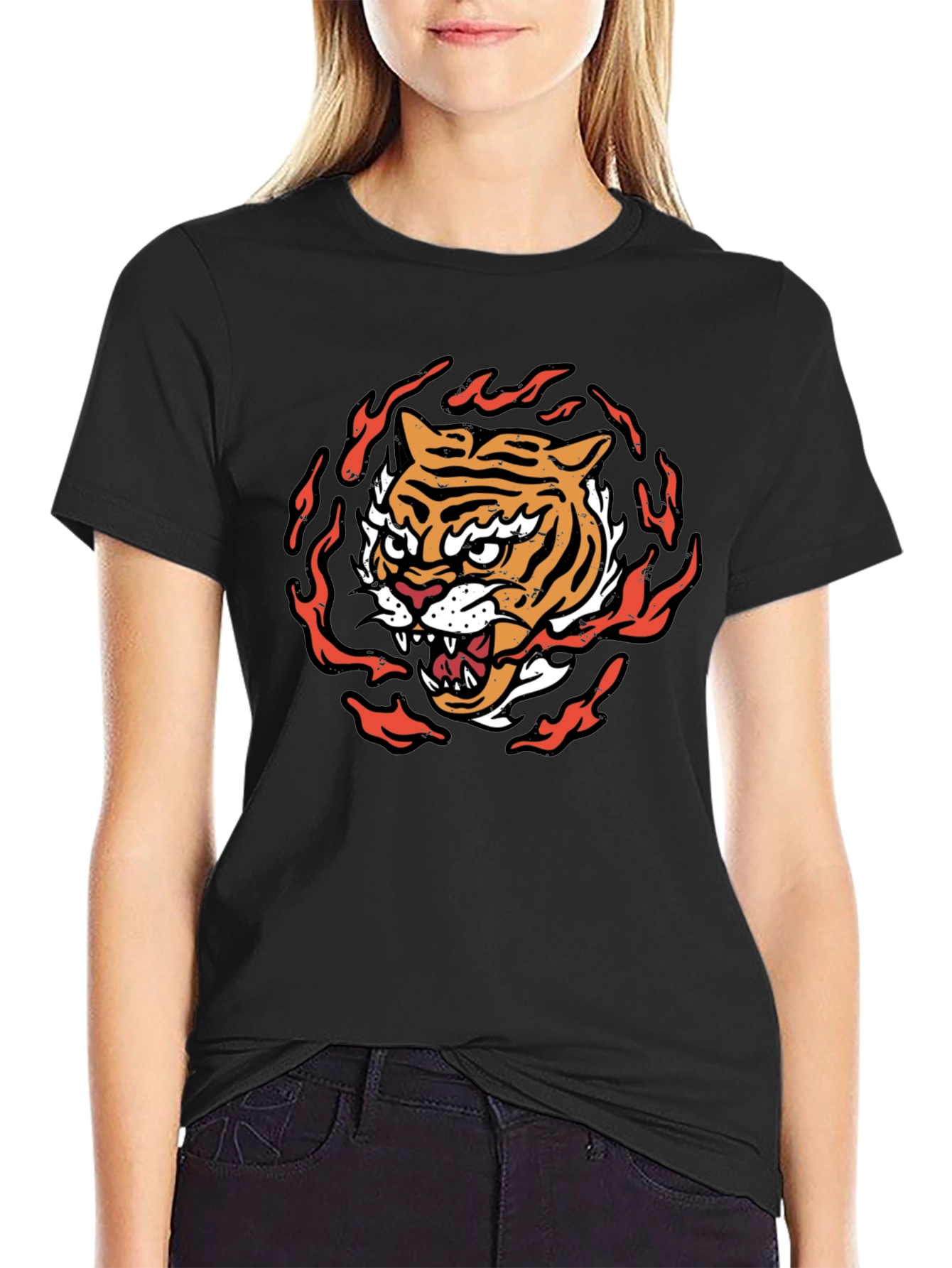 Fiery Tiger Graphic Tee - Bold Black T-Shirt