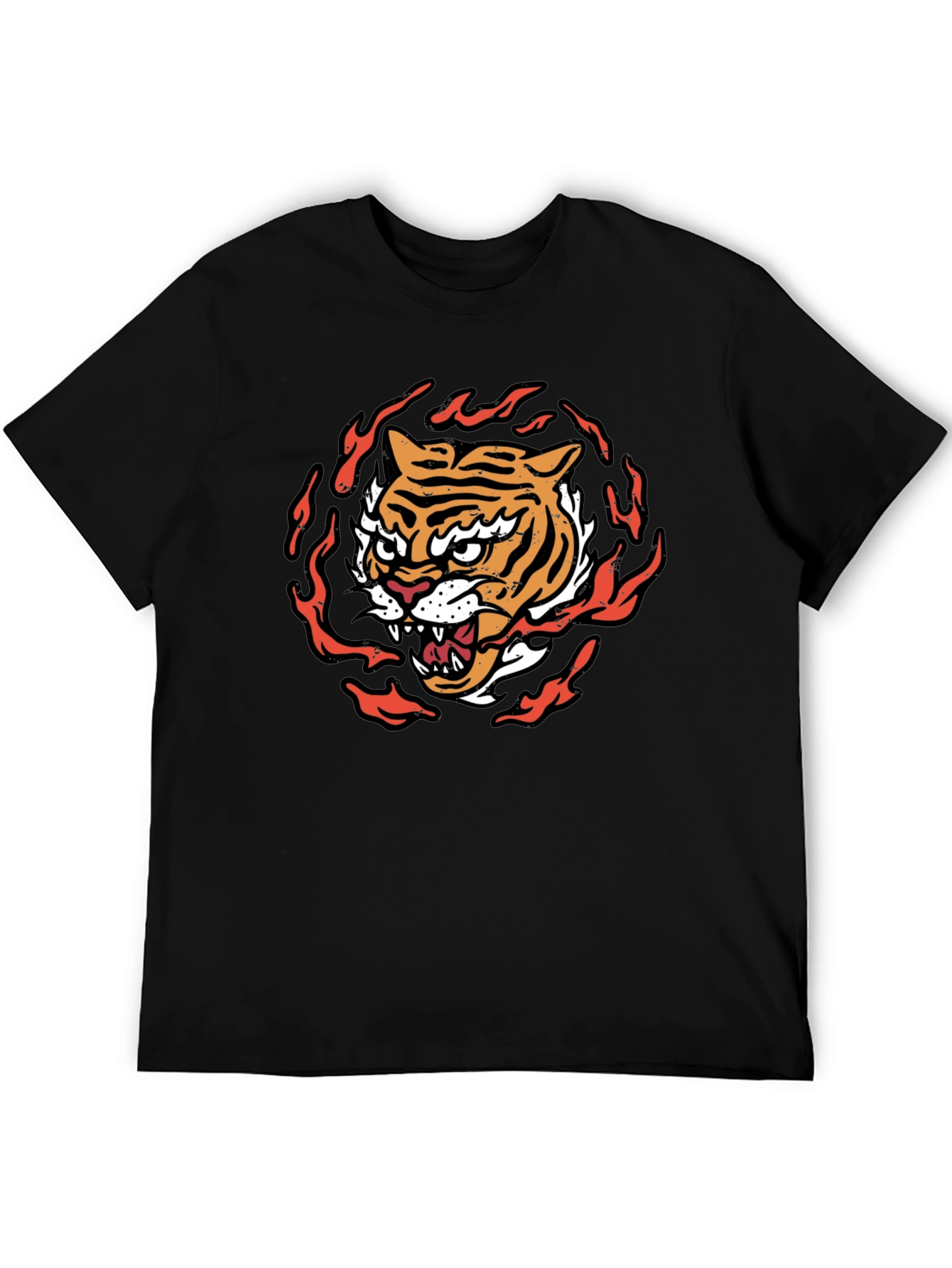 Fiery Tiger Graphic Tee - Bold Black T-Shirt