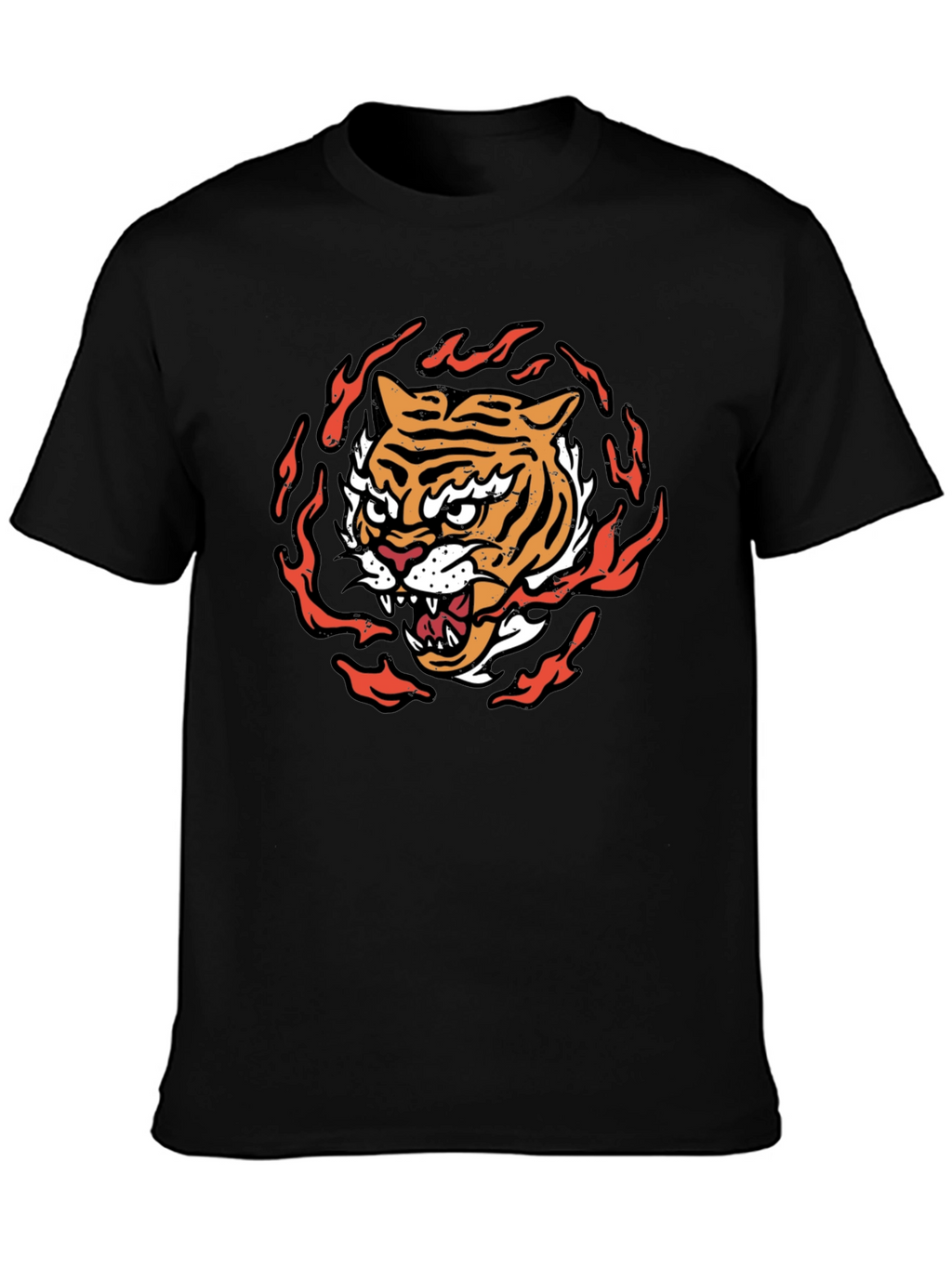 Fiery Tiger Graphic Tee - Bold Black T-Shirt