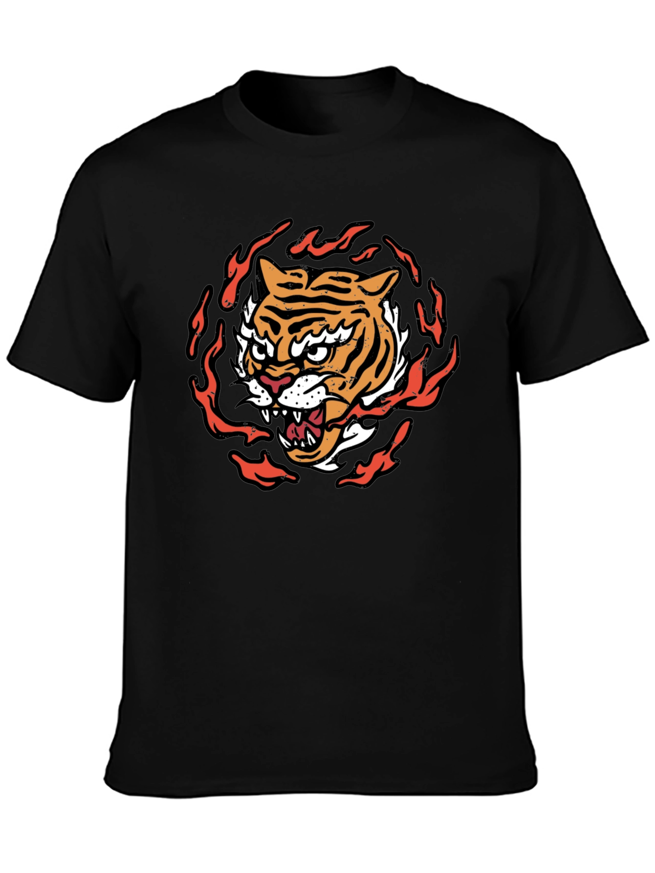 Fiery Tiger Graphic Tee - Bold Black T-Shirt