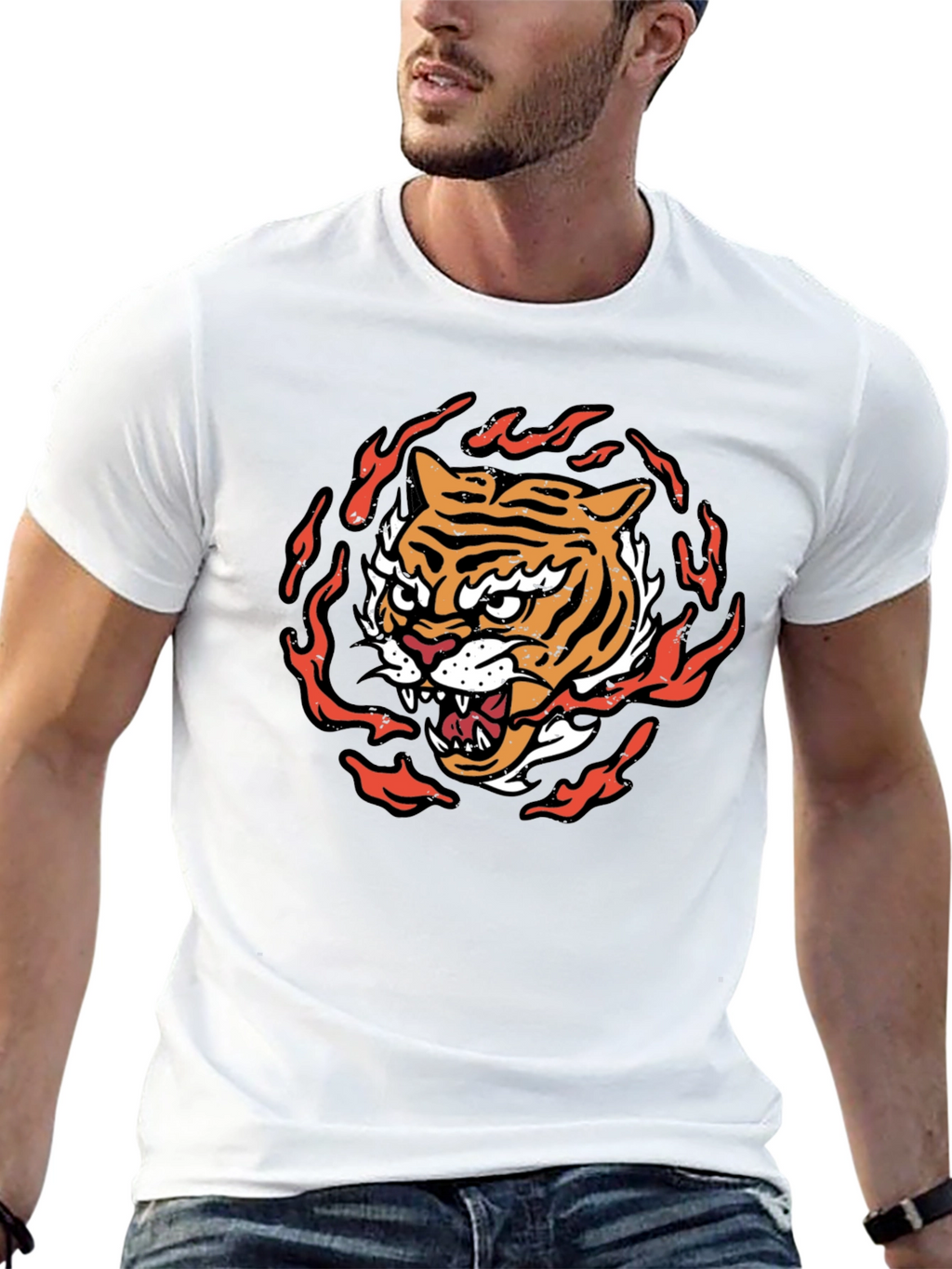 Fiery Tiger Graphic Tee - Bold Black T-Shirt