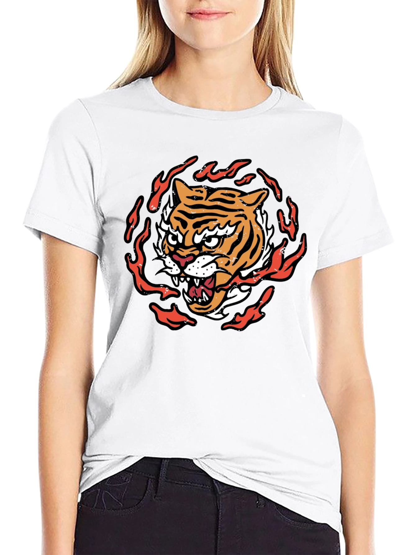 Fiery Tiger Graphic Tee - Bold Black T-Shirt