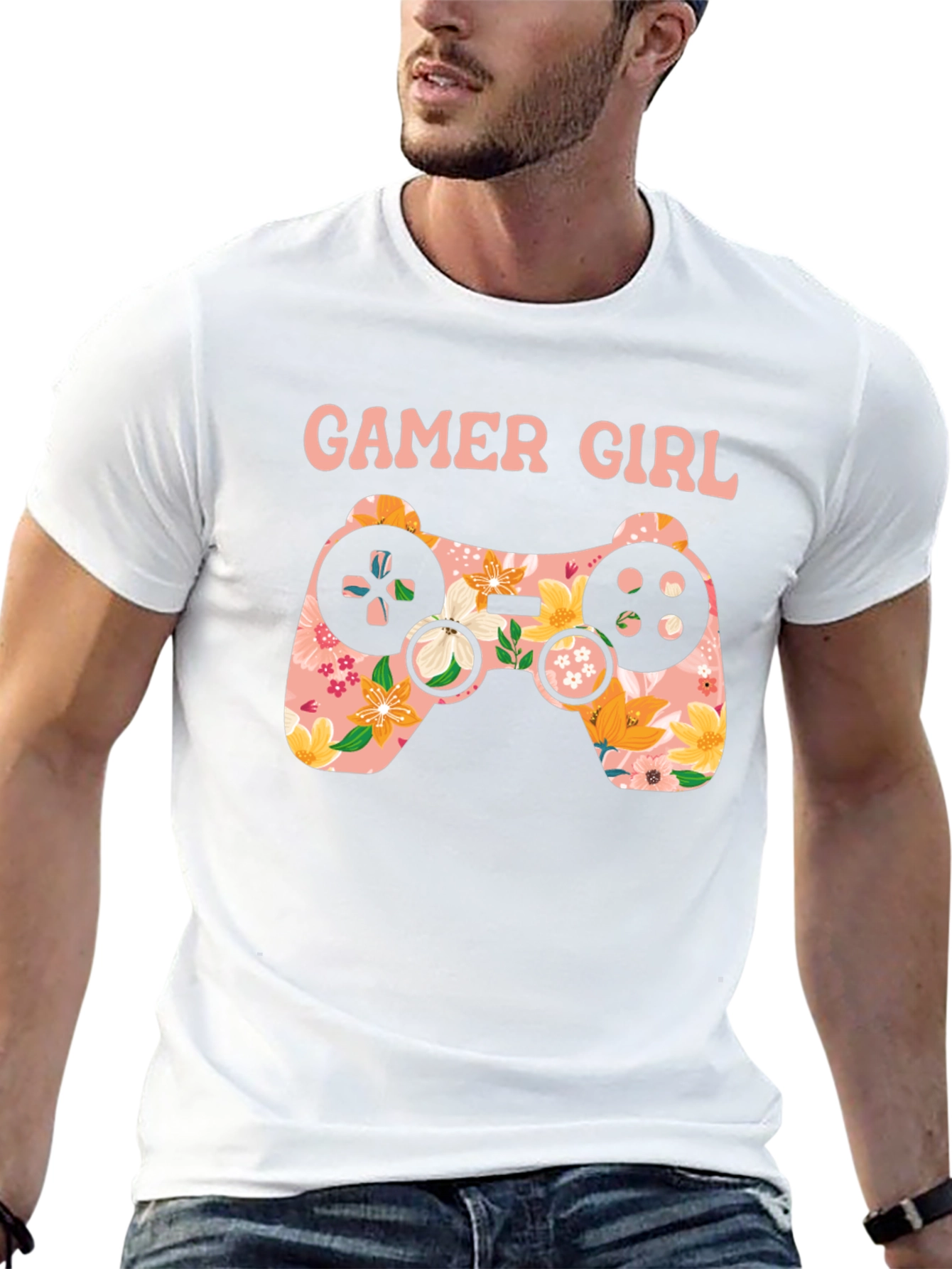 Gamer Girl Floral Controller Graphic Tee