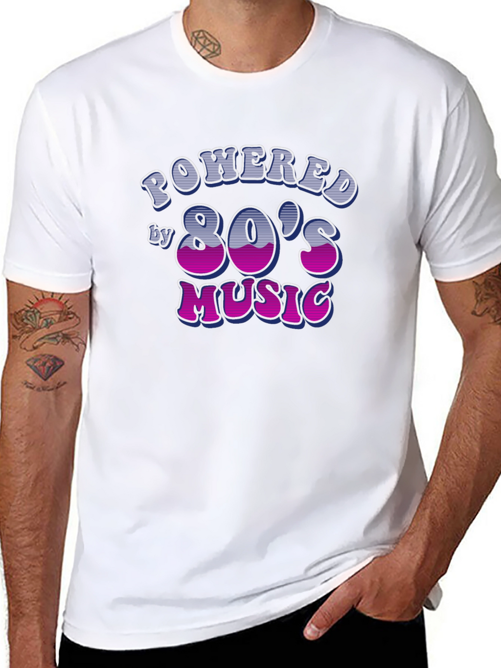 Powered by 80s Music Black T-Shirt