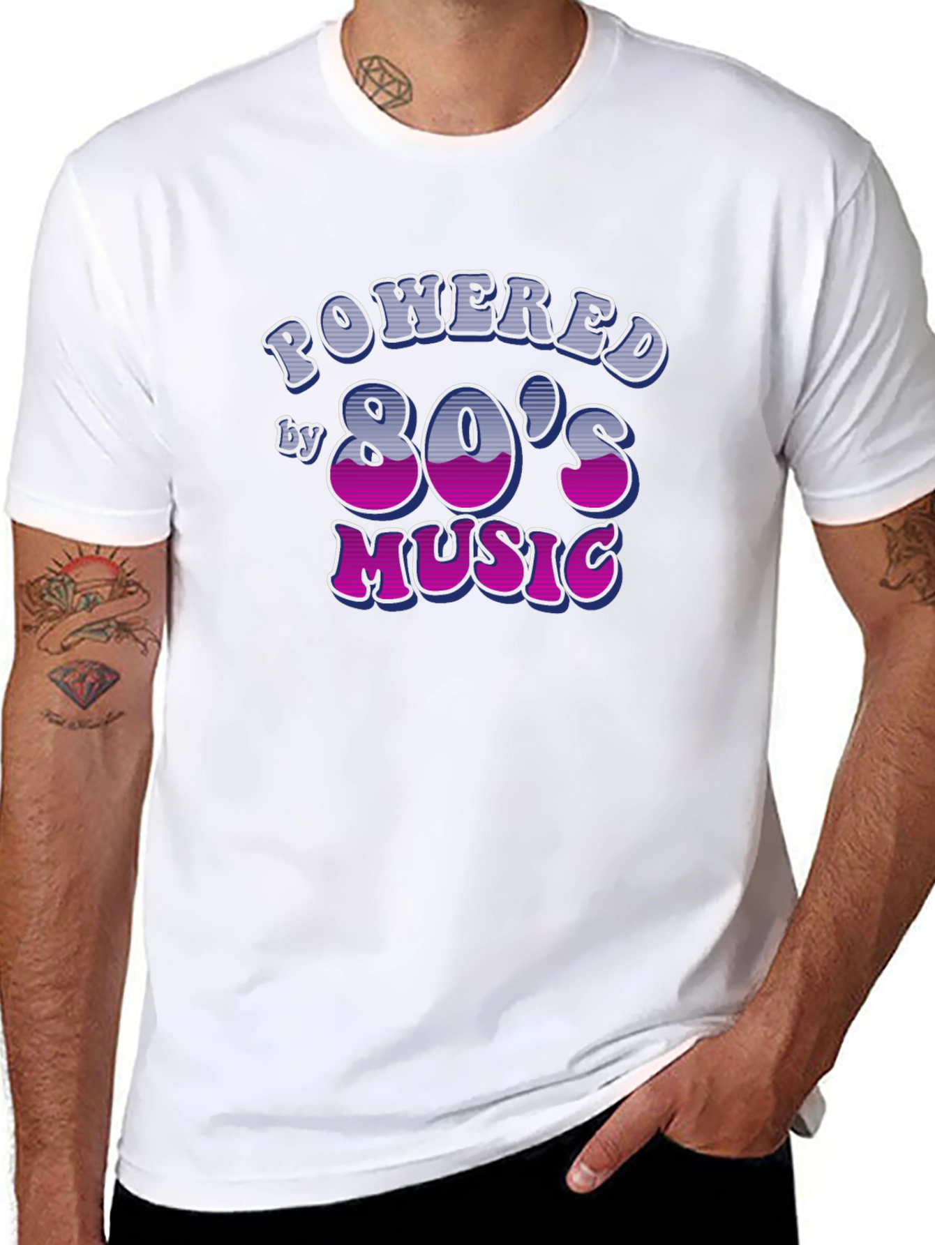 Powered by 80s Music Black T-Shirt