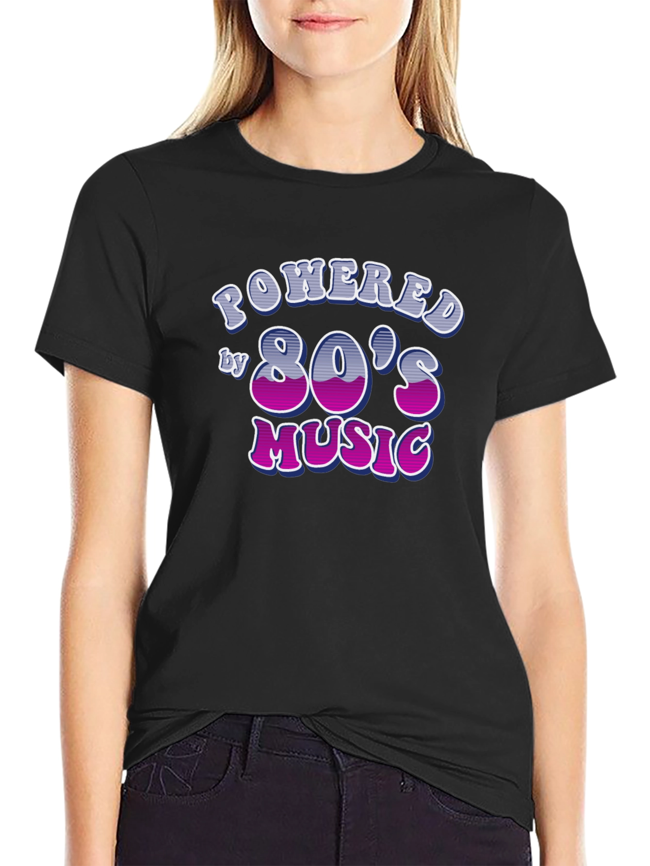 Powered by 80s Music Black T-Shirt