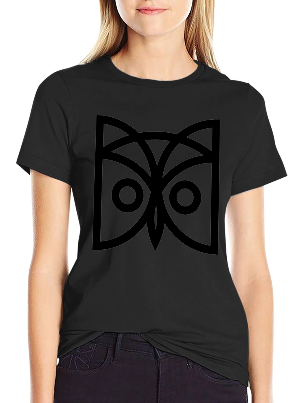 Geometric Owl Graphic Tee - Black Cotton Comfort
