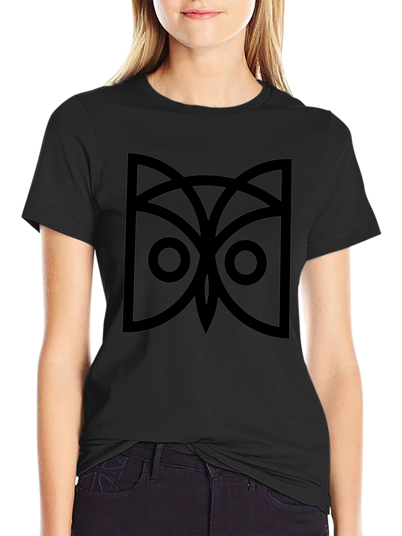 Geometric Owl Graphic Tee - Black Cotton Comfort