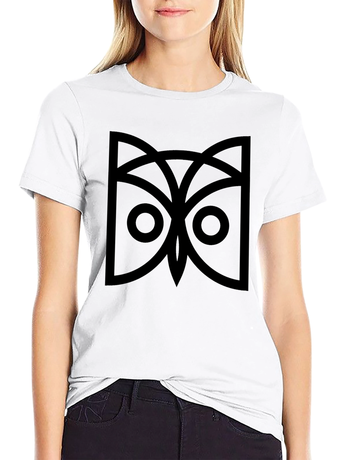Geometric Owl Graphic Tee - Black Cotton Comfort