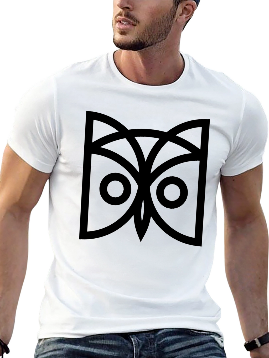 Geometric Owl Graphic Tee - Black Cotton Comfort