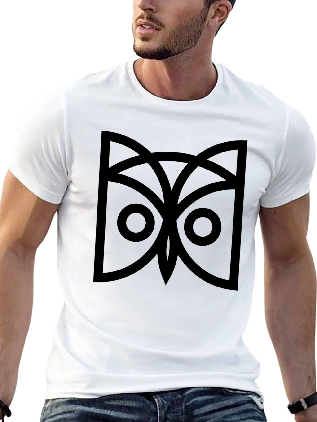 Geometric Owl Graphic Tee - Black Cotton Comfort