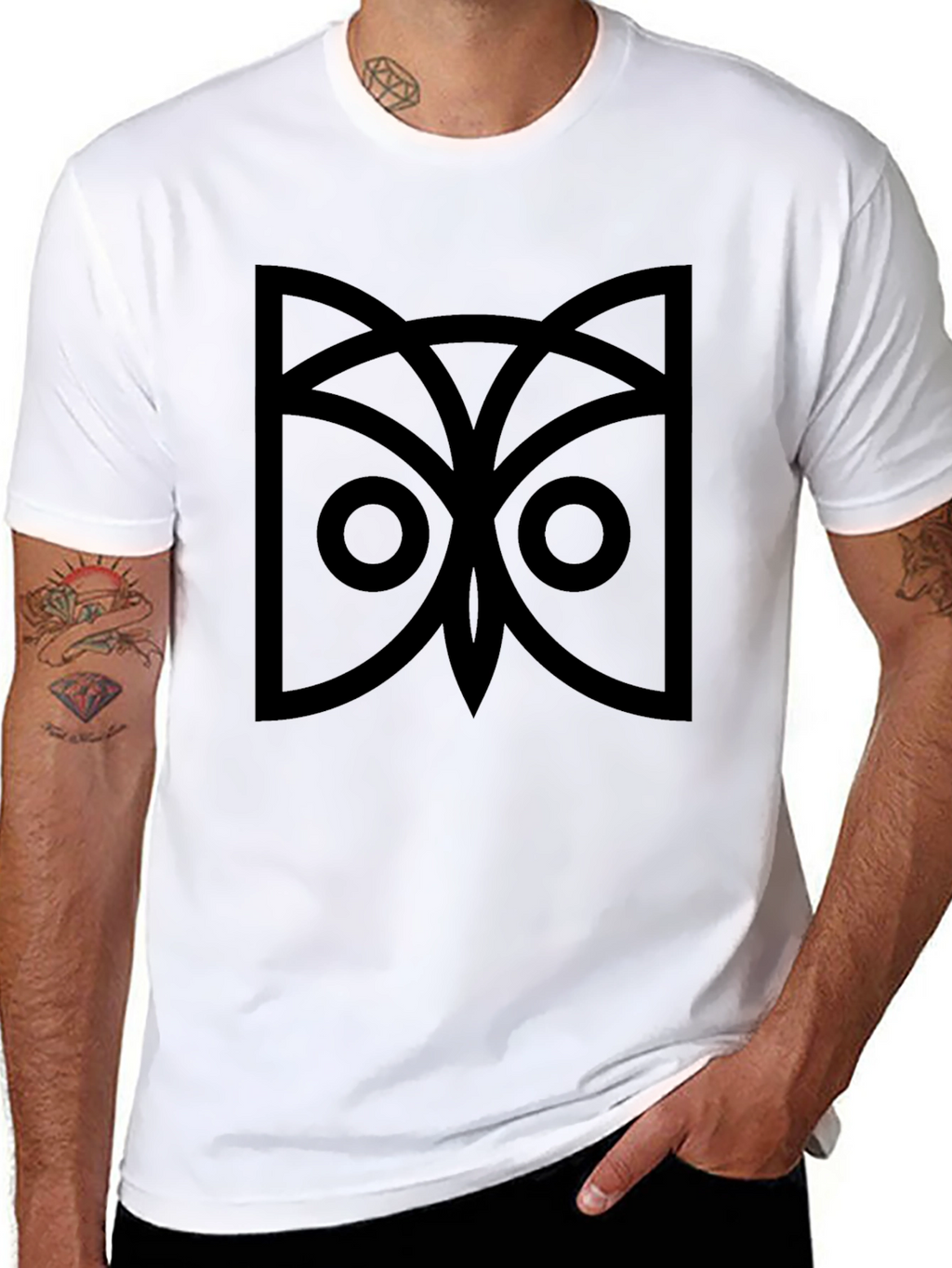 Geometric Owl Graphic Tee - Black Cotton Comfort