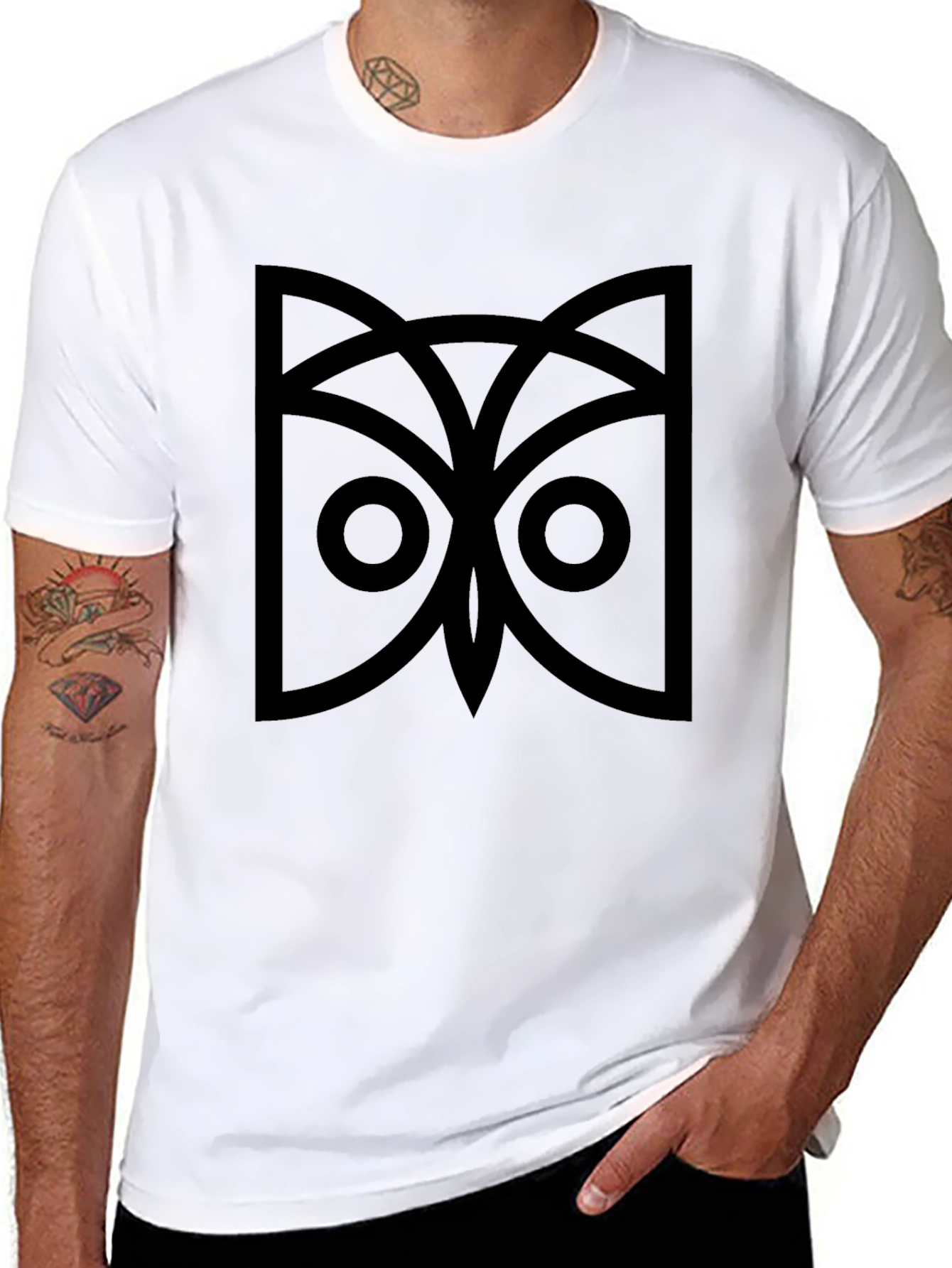Geometric Owl Graphic Tee - Black Cotton Comfort