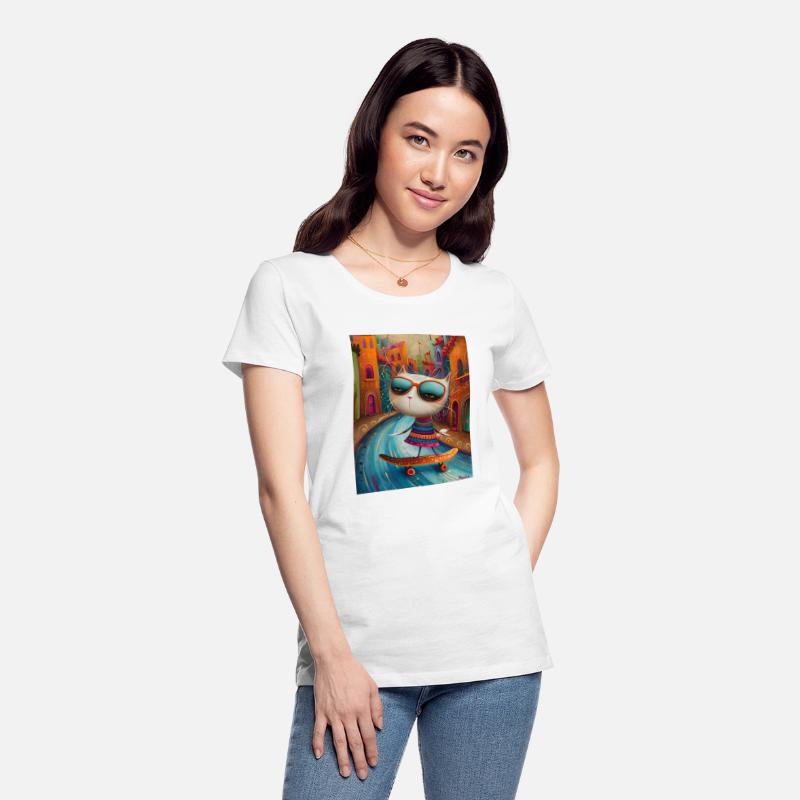 A Cat's Skateboarding Adventure through Naive Art