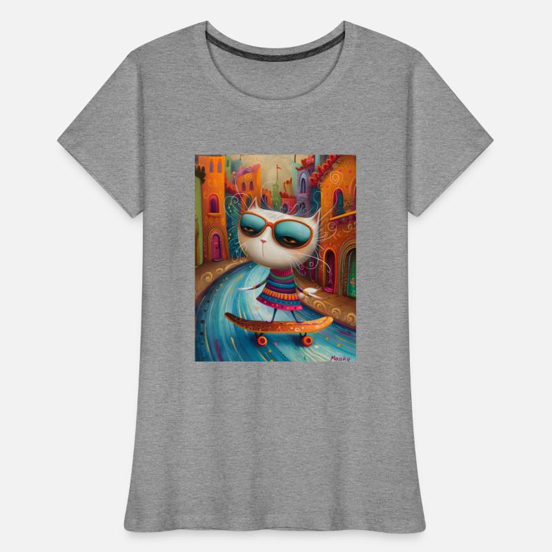 A Cat's Skateboarding Adventure through Naive Art