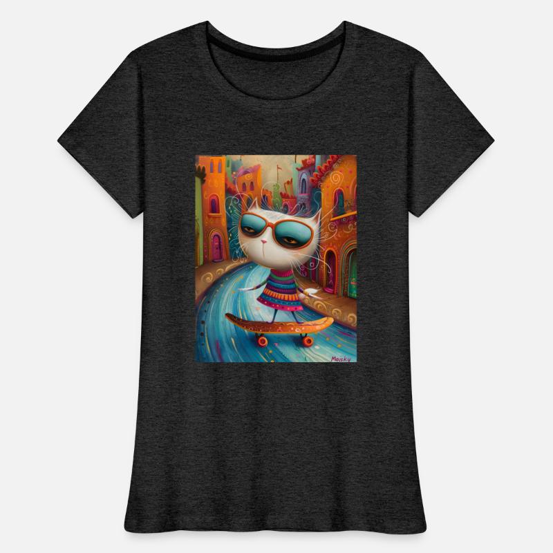 A Cat's Skateboarding Adventure through Naive Art