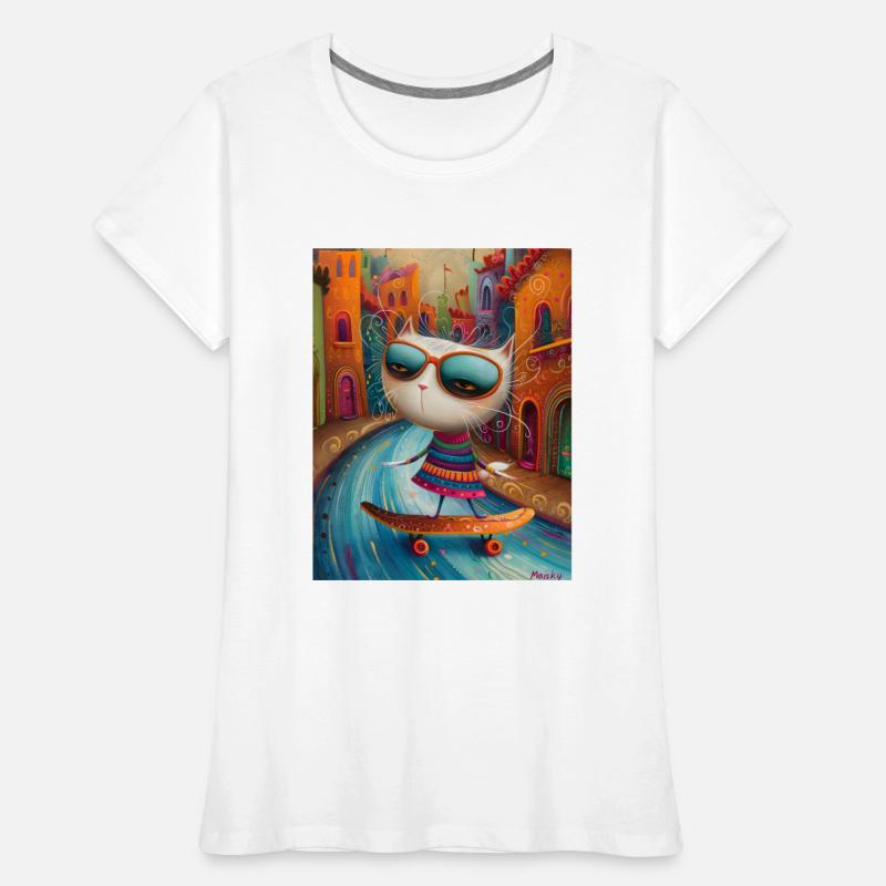 A Cat's Skateboarding Adventure through Naive Art