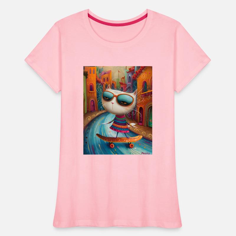 A Cat's Skateboarding Adventure through Naive Art